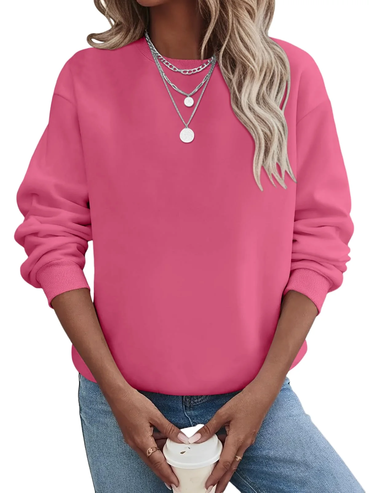 TICTICMIMI Fleece-lined crewneck sweatshirt in Hot Pink