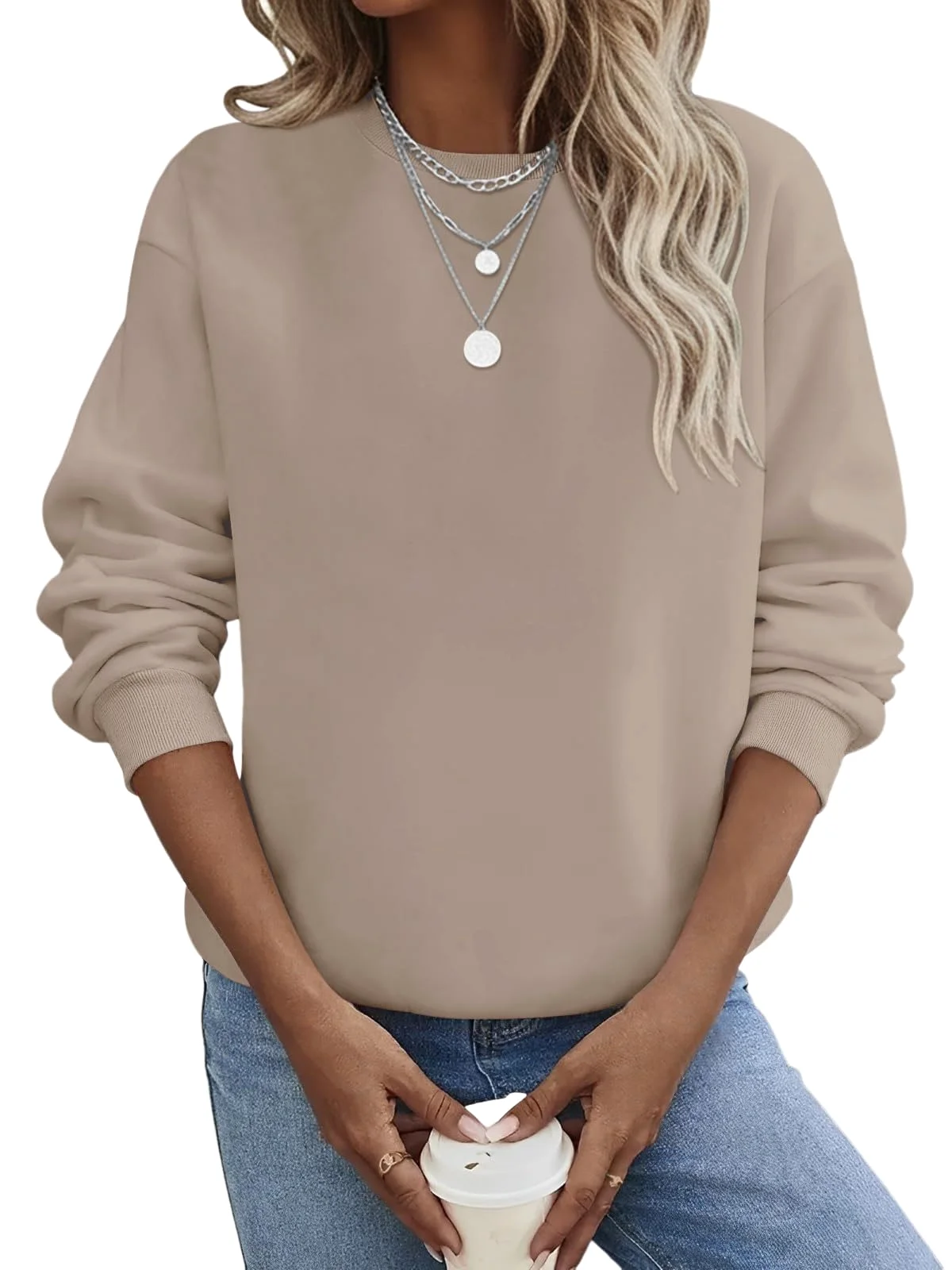 TICTICMIMI Fleece-lined crewneck sweatshirt in Khaki