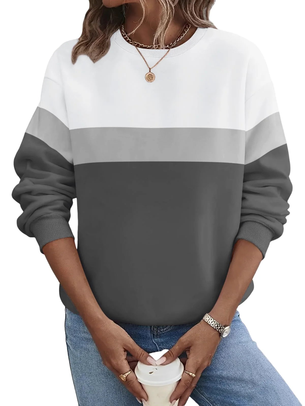 TICTICMIMI Fleece-lined crewneck sweatshirt in White Gray