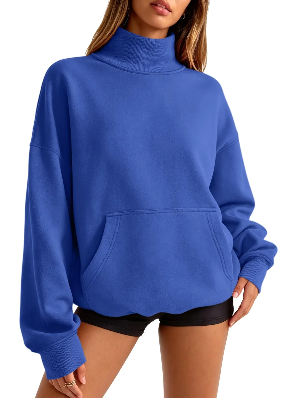 TICTICMIMI Fleece mock neck sweatshirt in Blue