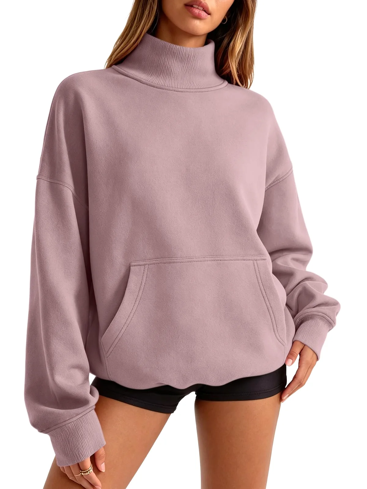 TICTICMIMI Fleece mock neck sweatshirt in Gray Pink