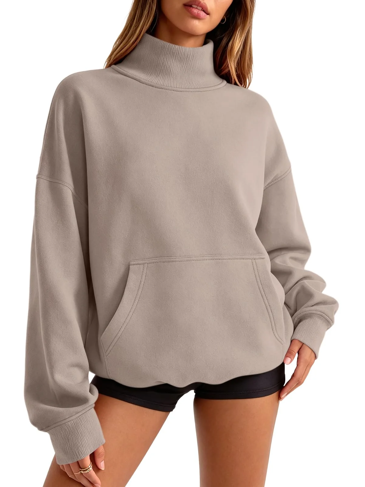 TICTICMIMI Fleece mock neck sweatshirt in Khaki