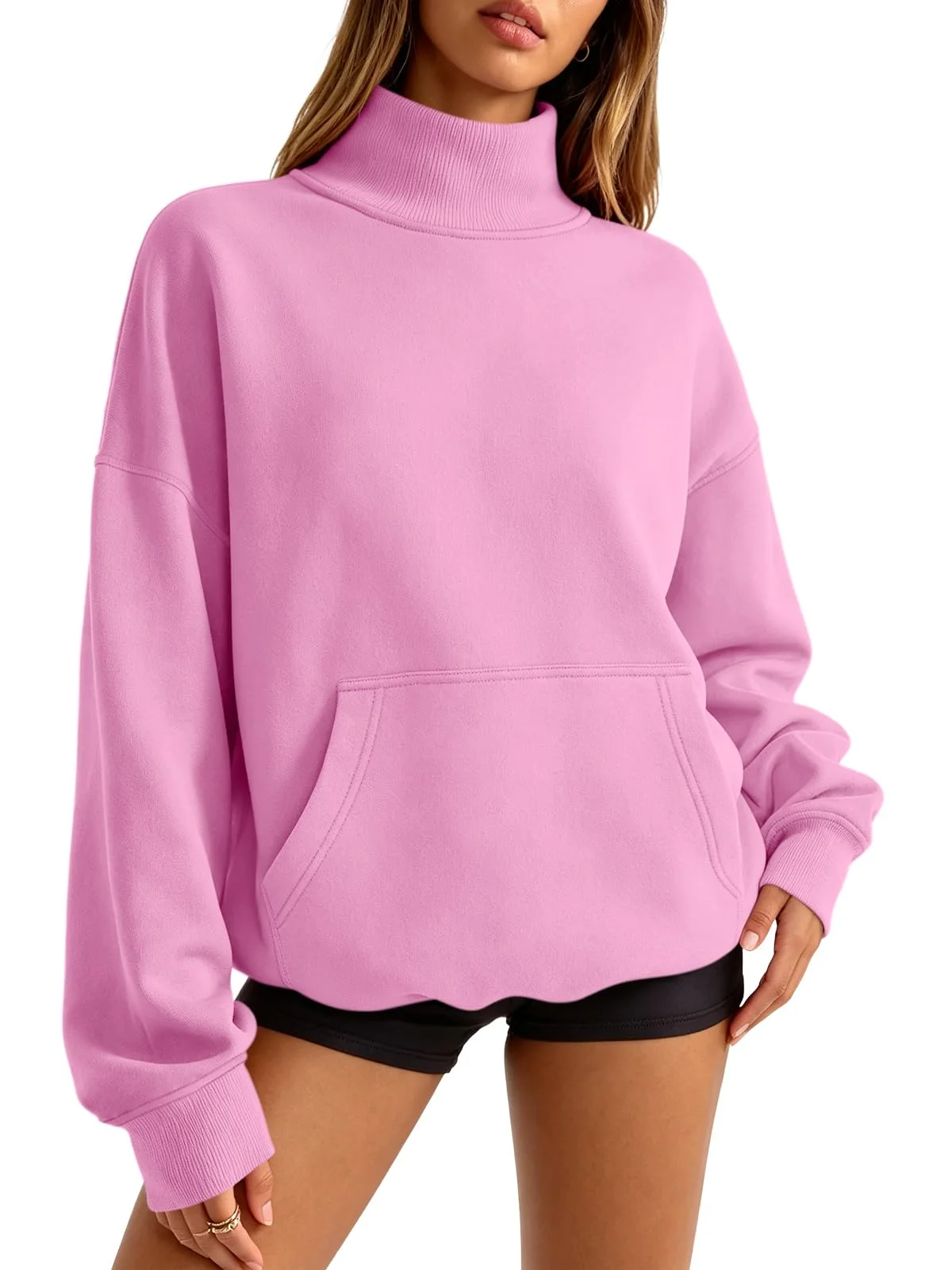 TICTICMIMI Fleece mock neck sweatshirt in Pink