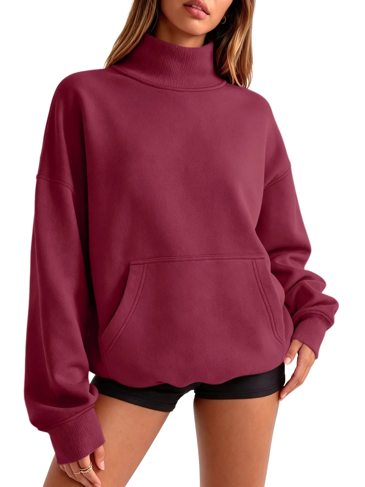TICTICMIMI Fleece mock neck sweatshirt in Wine Red