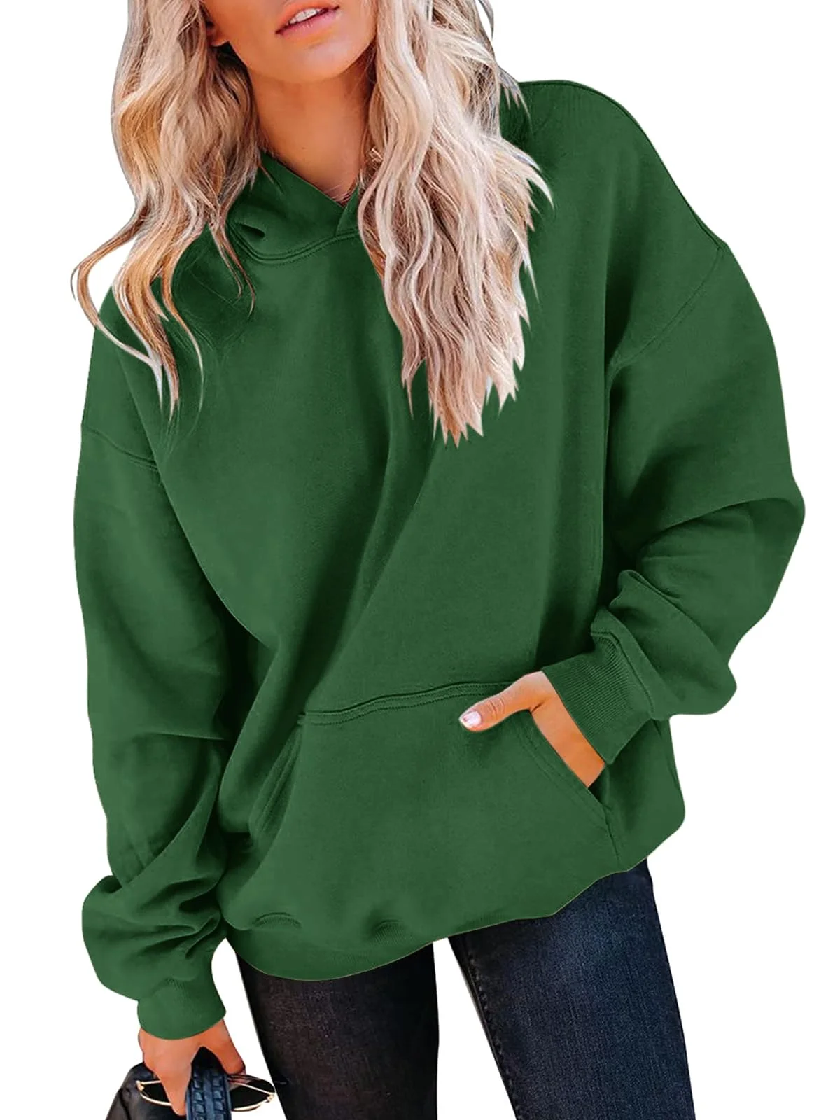 TICTICMIMI Fleece pullover hoodie in Dark Green