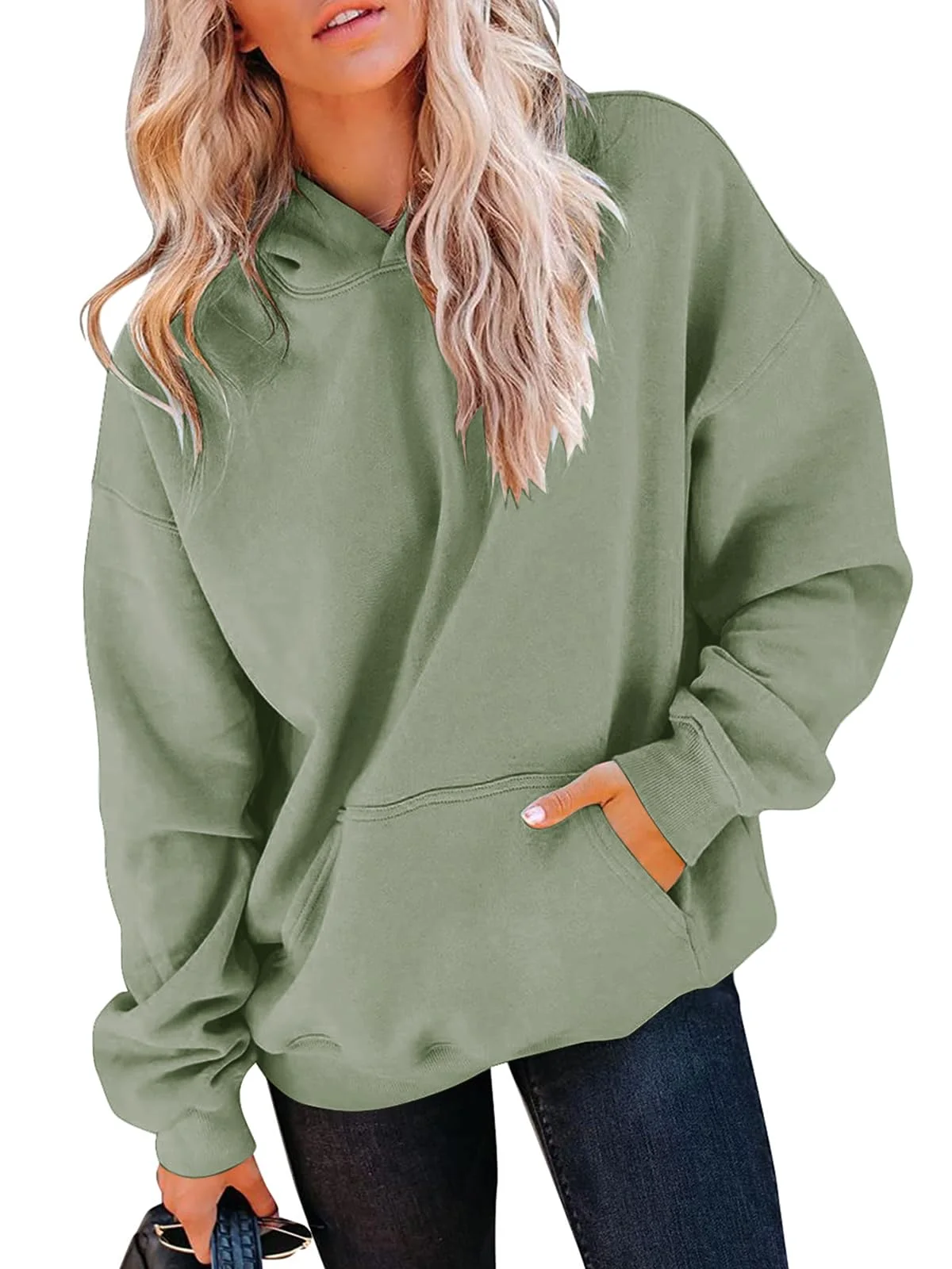 TICTICMIMI Fleece pullover hoodie in Grass Green