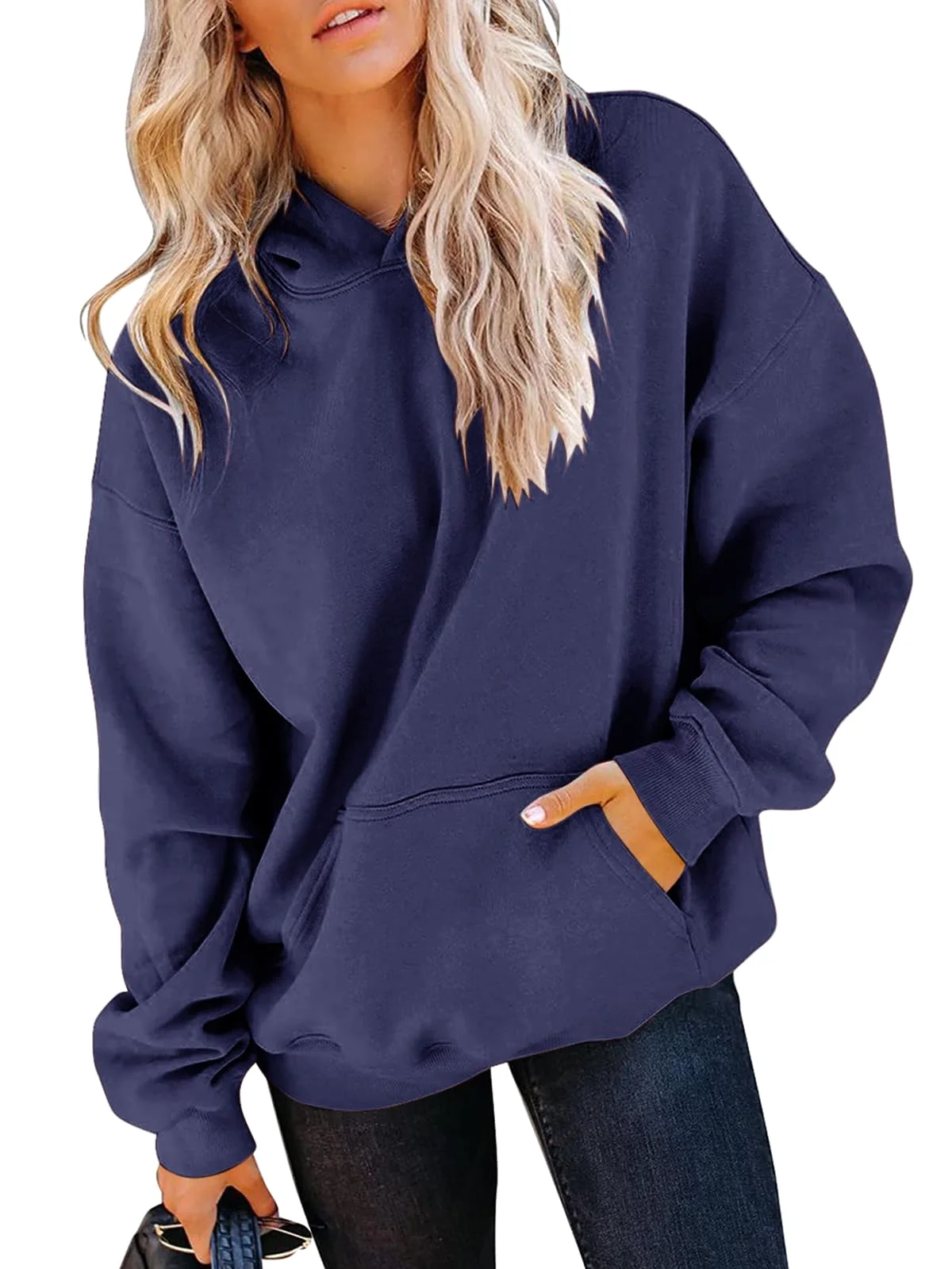 TICTICMIMI Fleece pullover hoodie in Navy Blue
