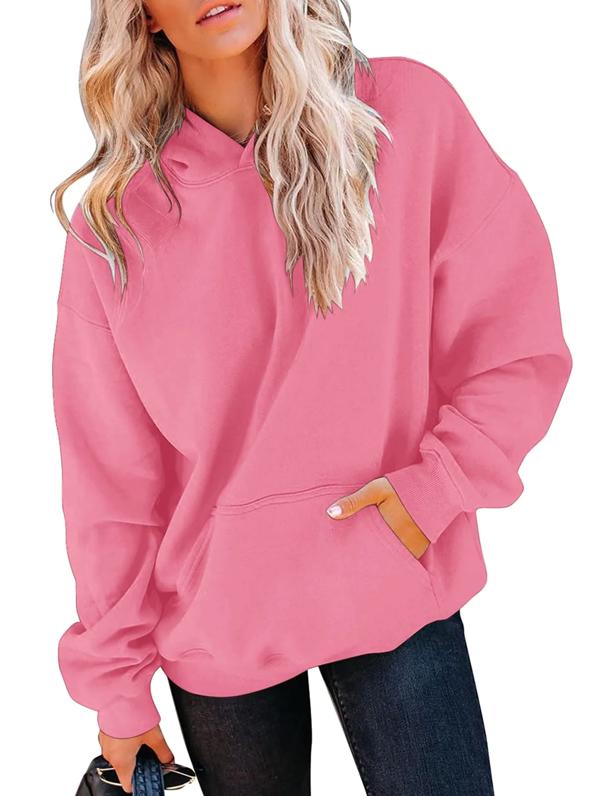 TICTICMIMI Fleece pullover hoodie in Peach Pink