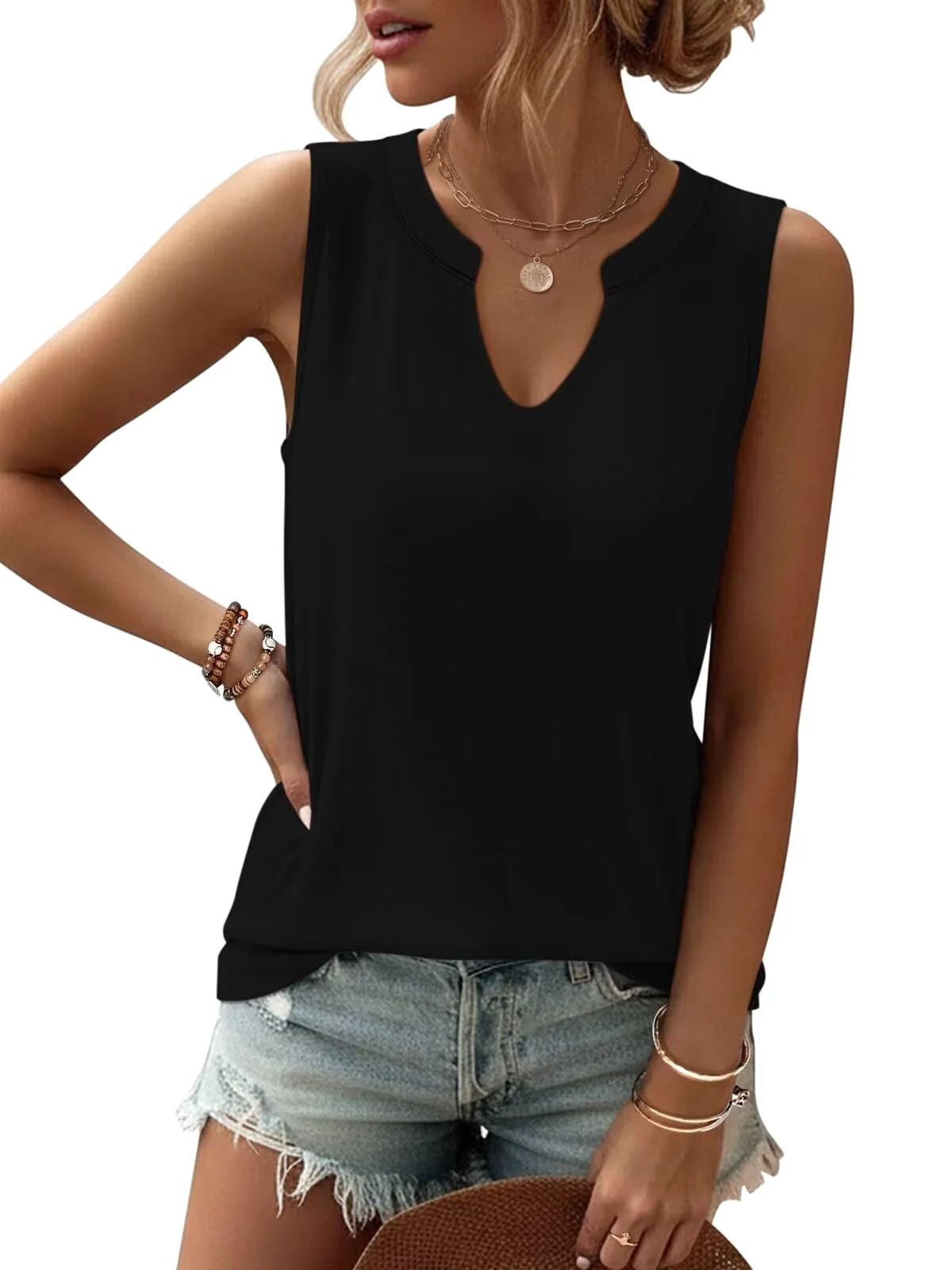 TICTICMIMI Flowy V-neck tank in Black
