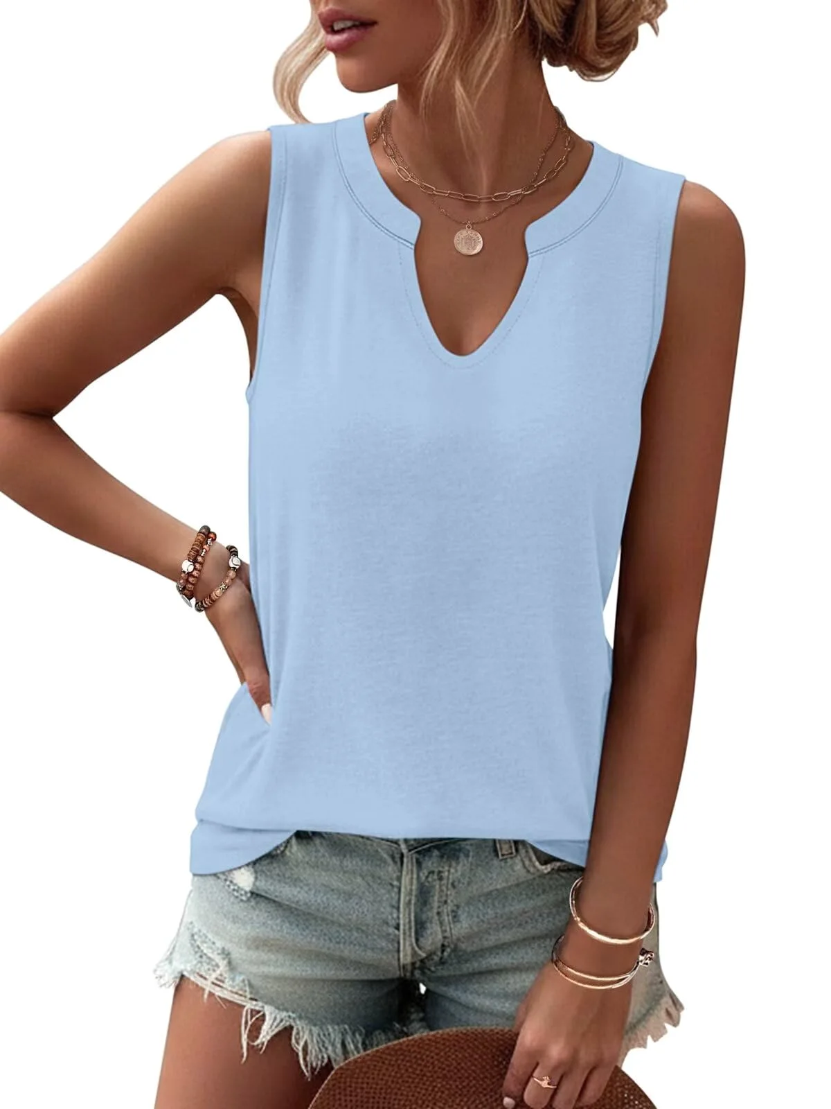 TICTICMIMI Flowy V-neck tank in Blue