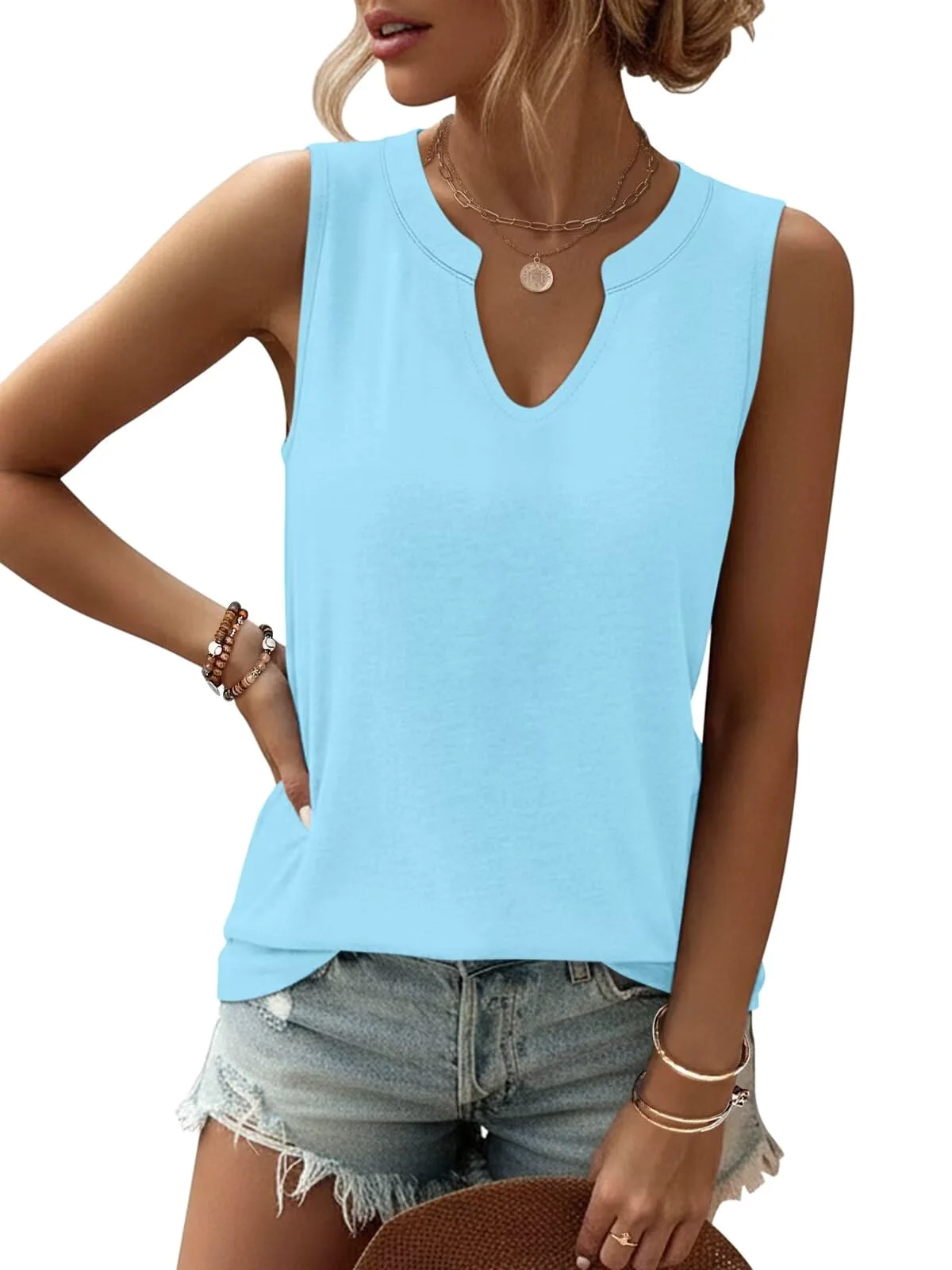 TICTICMIMI Flowy V-neck tank in Mint Blue