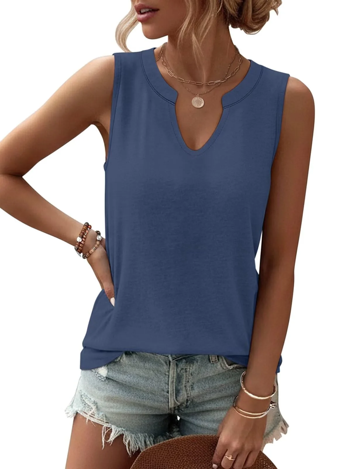TICTICMIMI Flowy V-neck tank in Navy