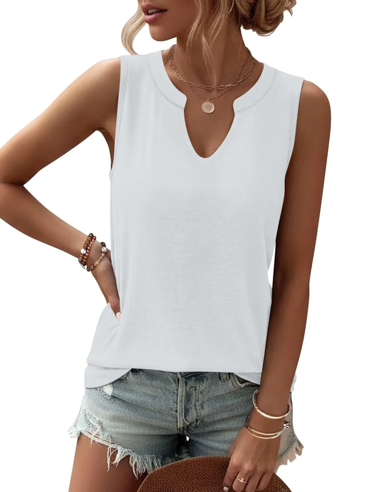 TICTICMIMI Flowy V-neck tank in White