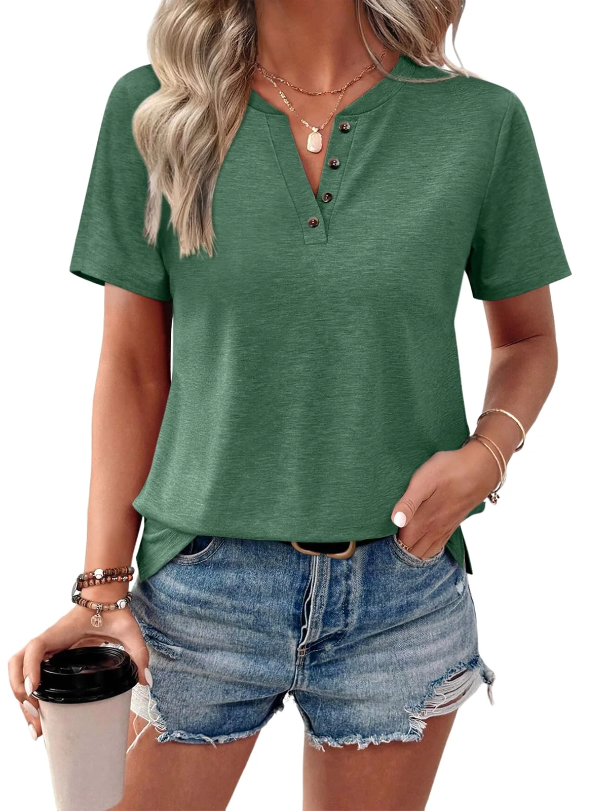 TICTICMIMI Four-button V-neck tee in Green