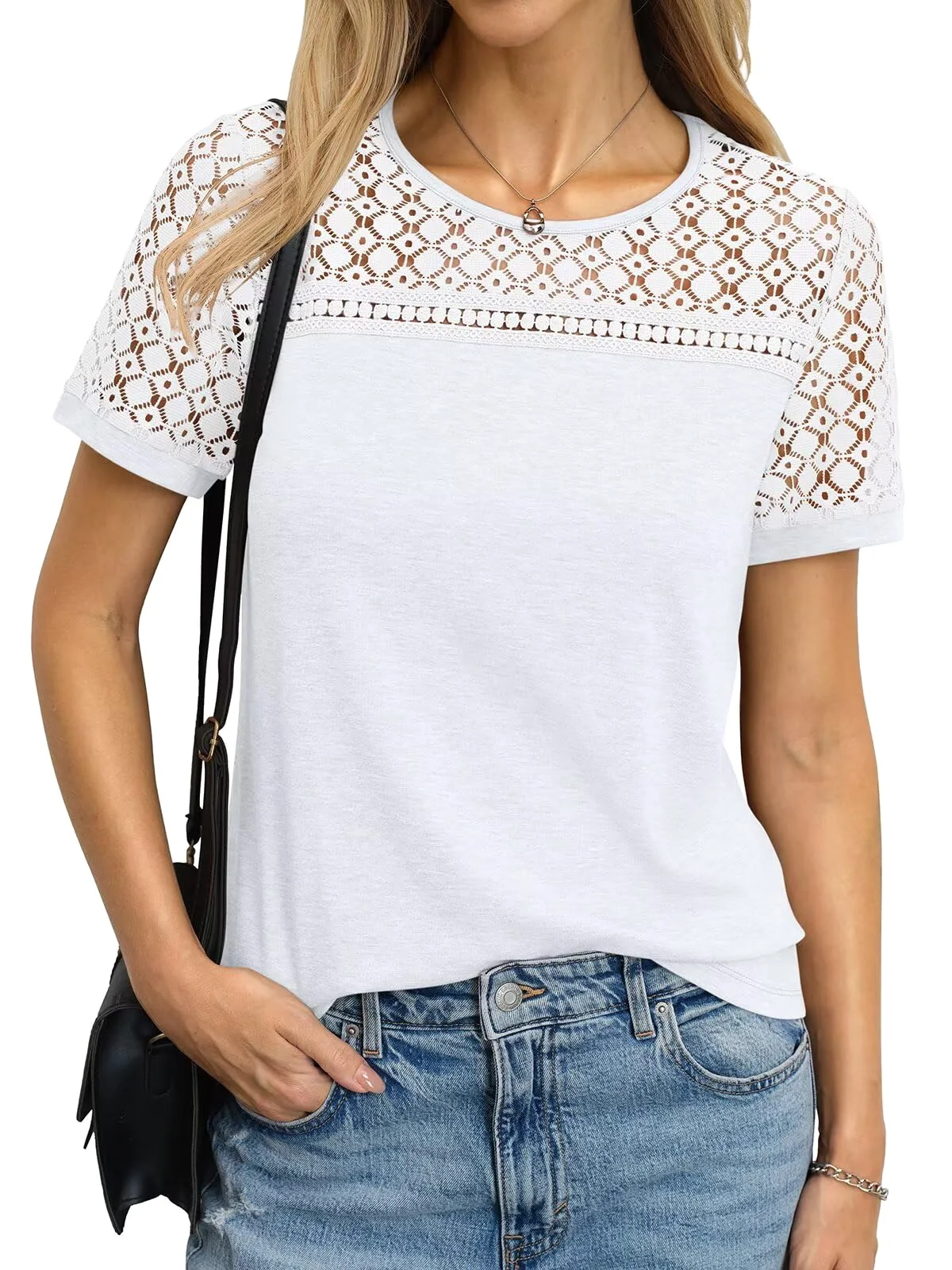 TICTICMIMI Hollow-out lace crewneck tee in White
