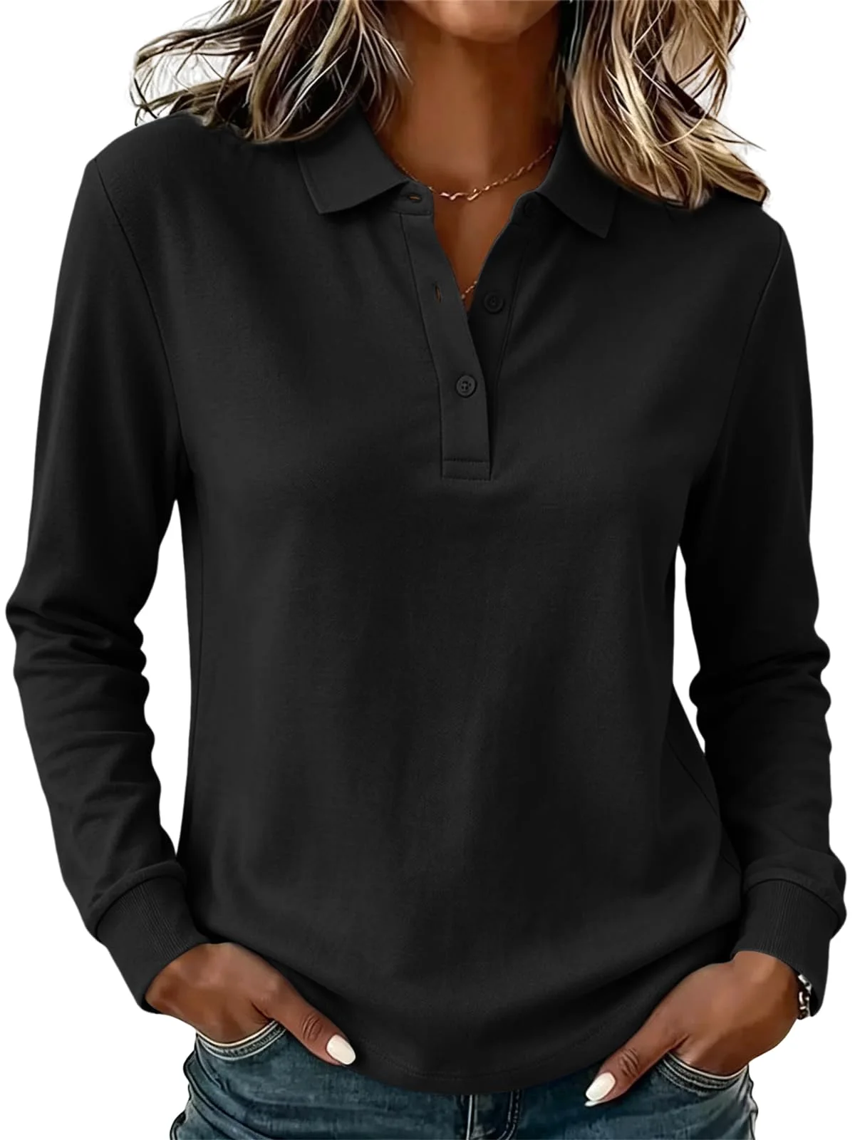 TICTICMIMI Long sleeve polo shirt in Black