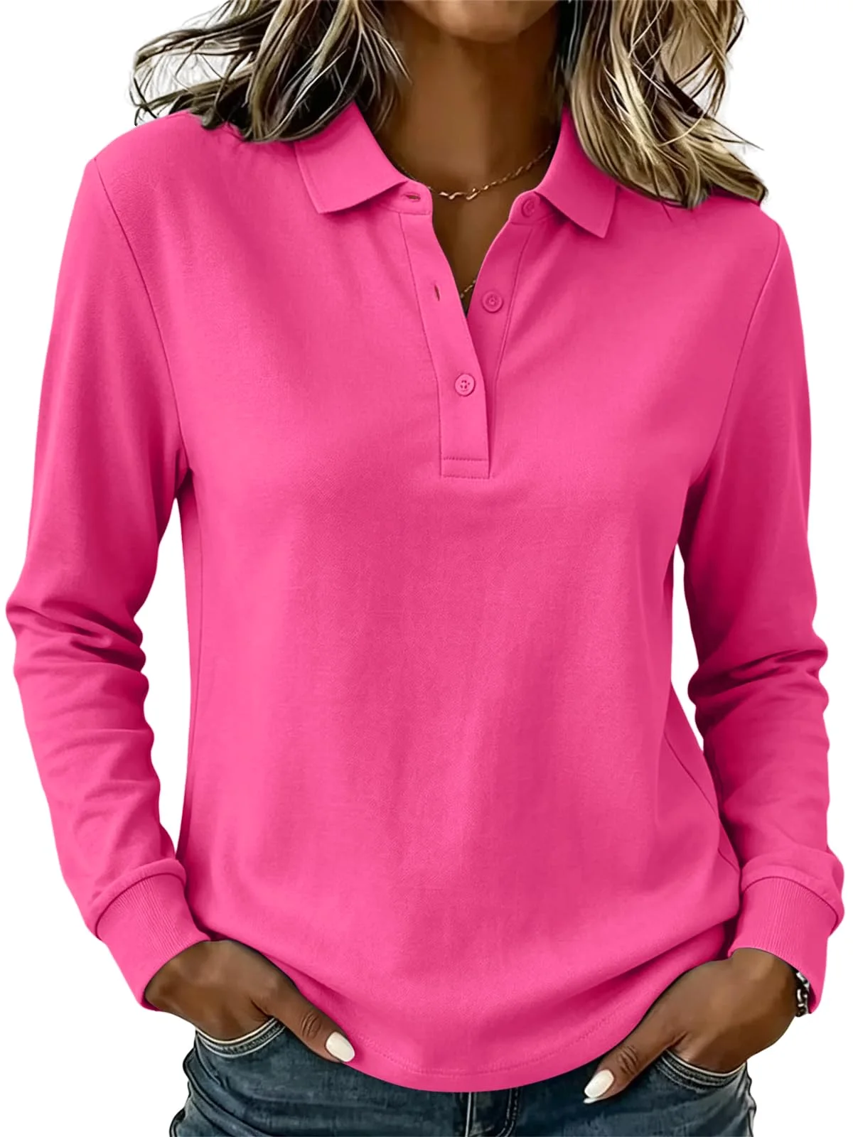 TICTICMIMI Long sleeve polo shirt in Hot Pink