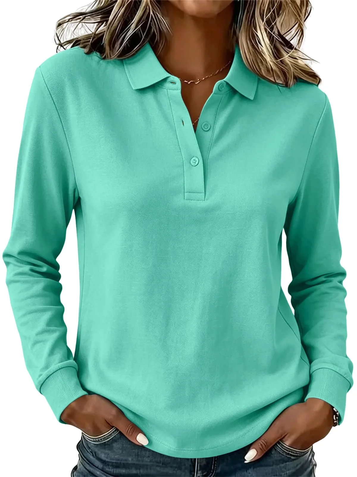TICTICMIMI Long sleeve polo shirt in Lake Green