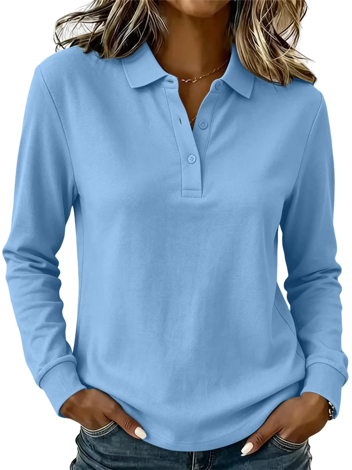 TICTICMIMI Long sleeve polo shirt in Light Blue
