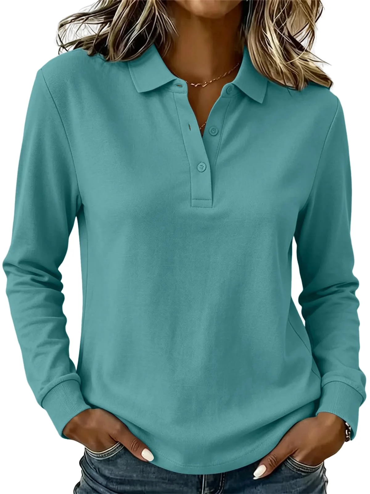 TICTICMIMI Long sleeve polo shirt in Teal