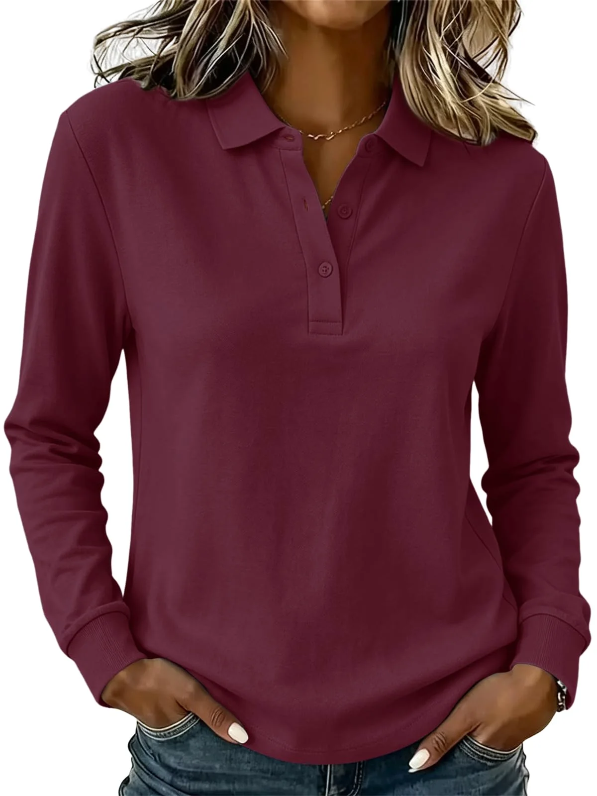 TICTICMIMI Long sleeve polo shirt in Wine Red