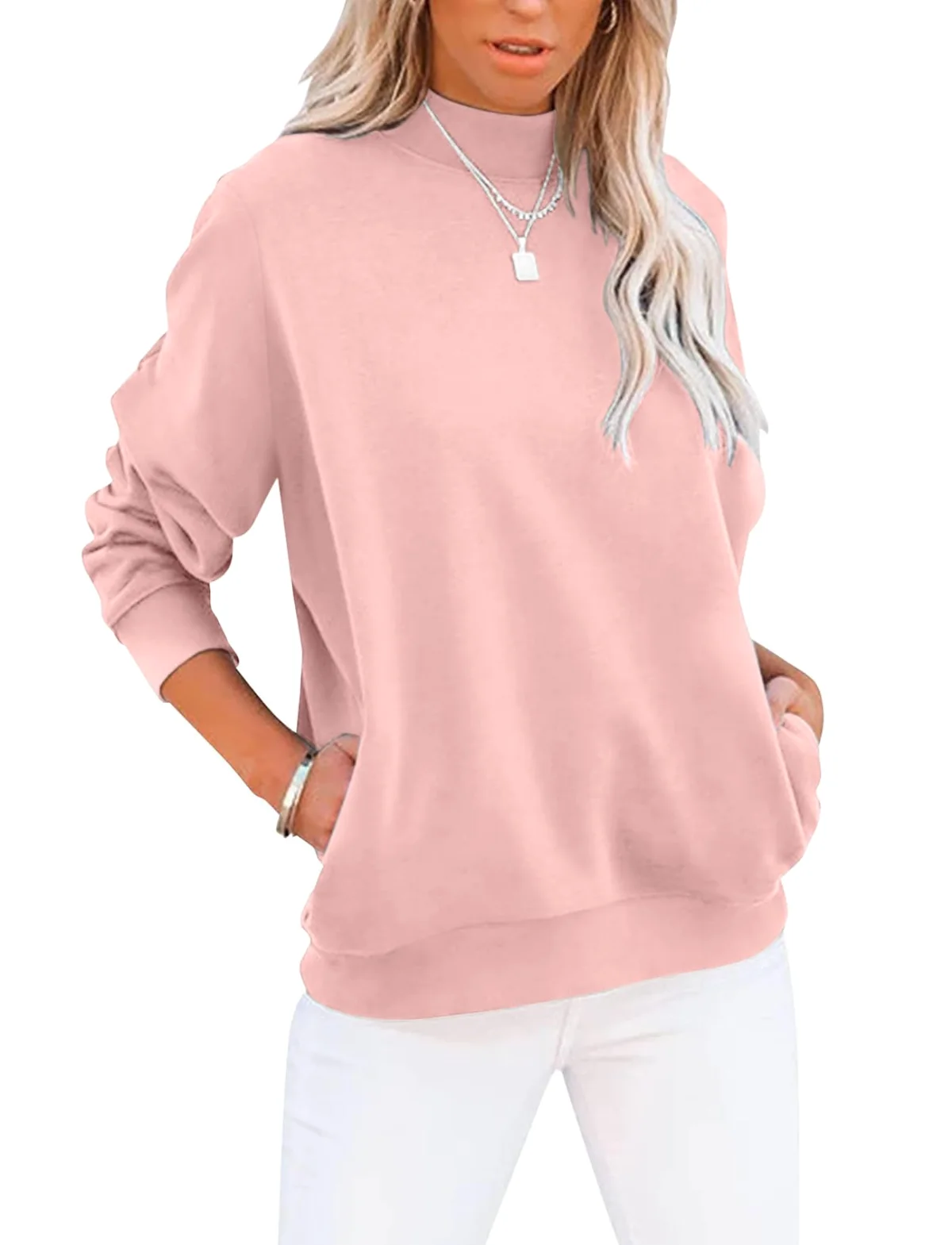 TICTICMIMI Mock neck tunic sweatshirt with pockets in Blush Pink