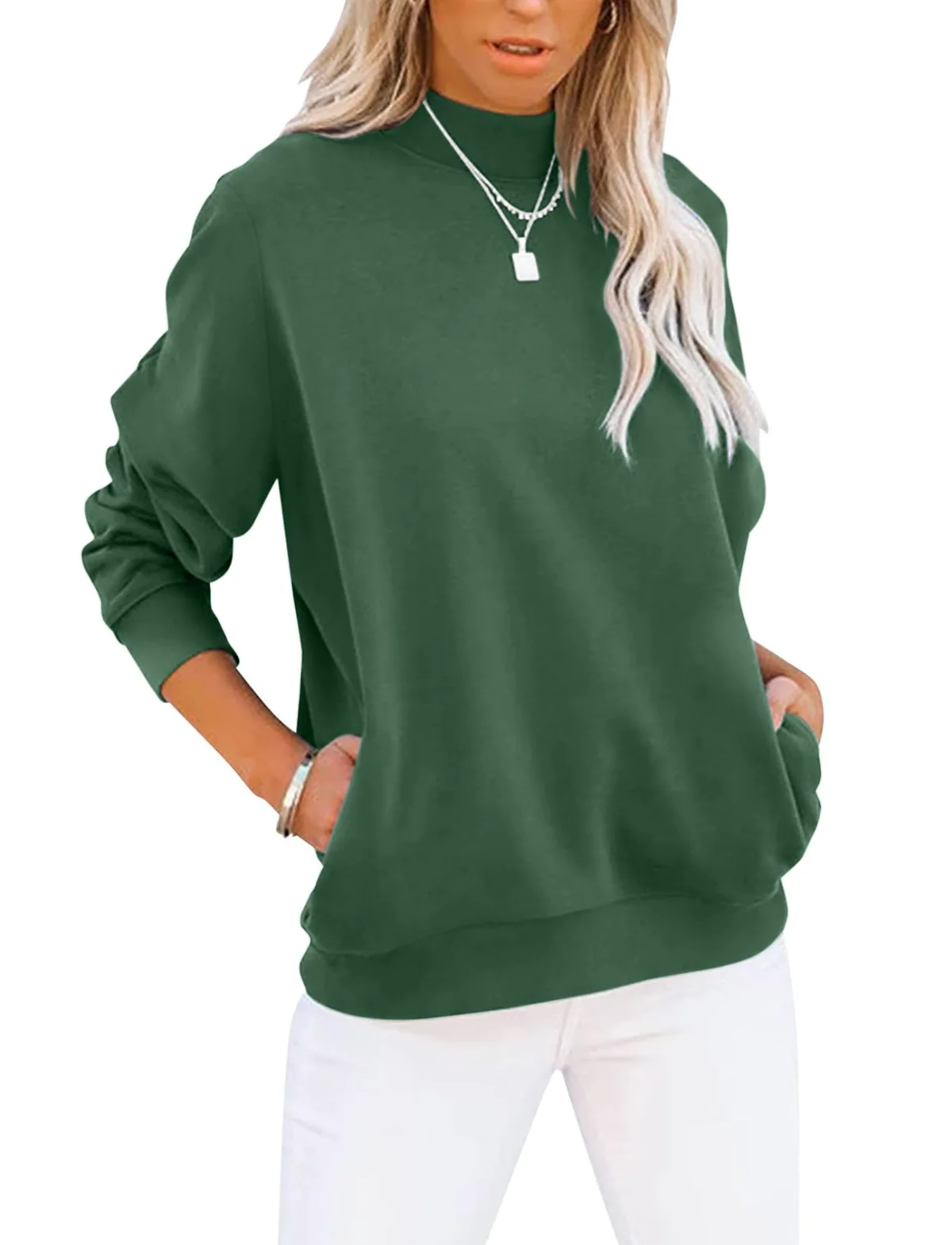 TICTICMIMI Mock neck tunic sweatshirt with pockets in Green
