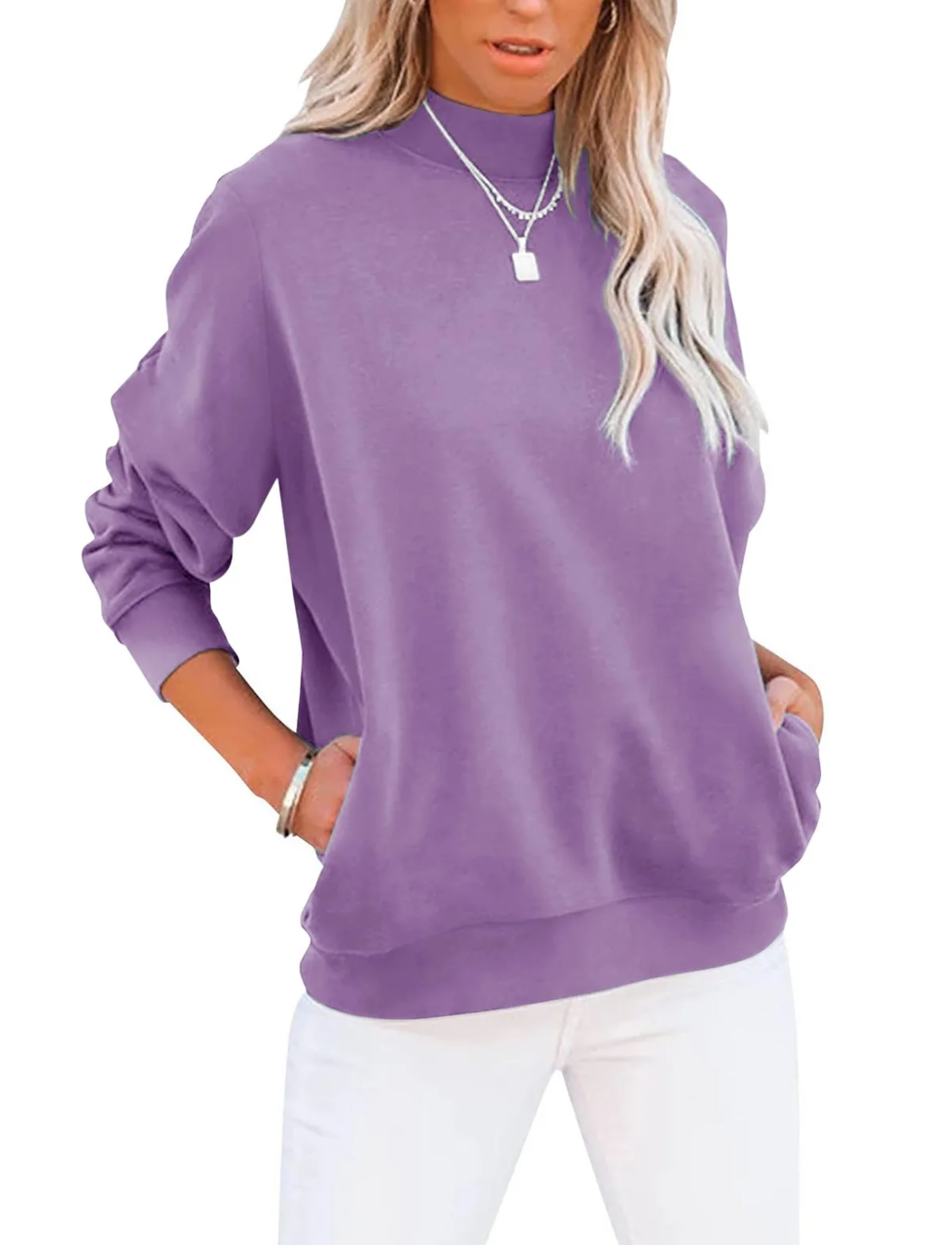 TICTICMIMI Mock neck tunic sweatshirt with pockets in Lavender