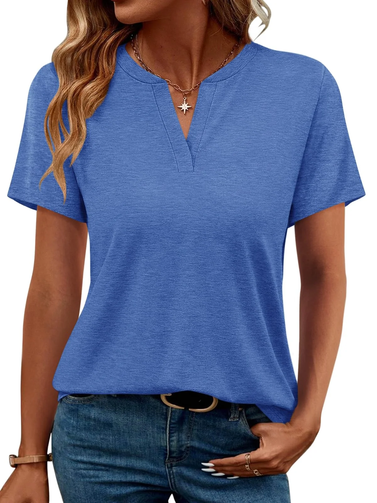 TICTICMIMI Notched V-neck tunic tee in Blue