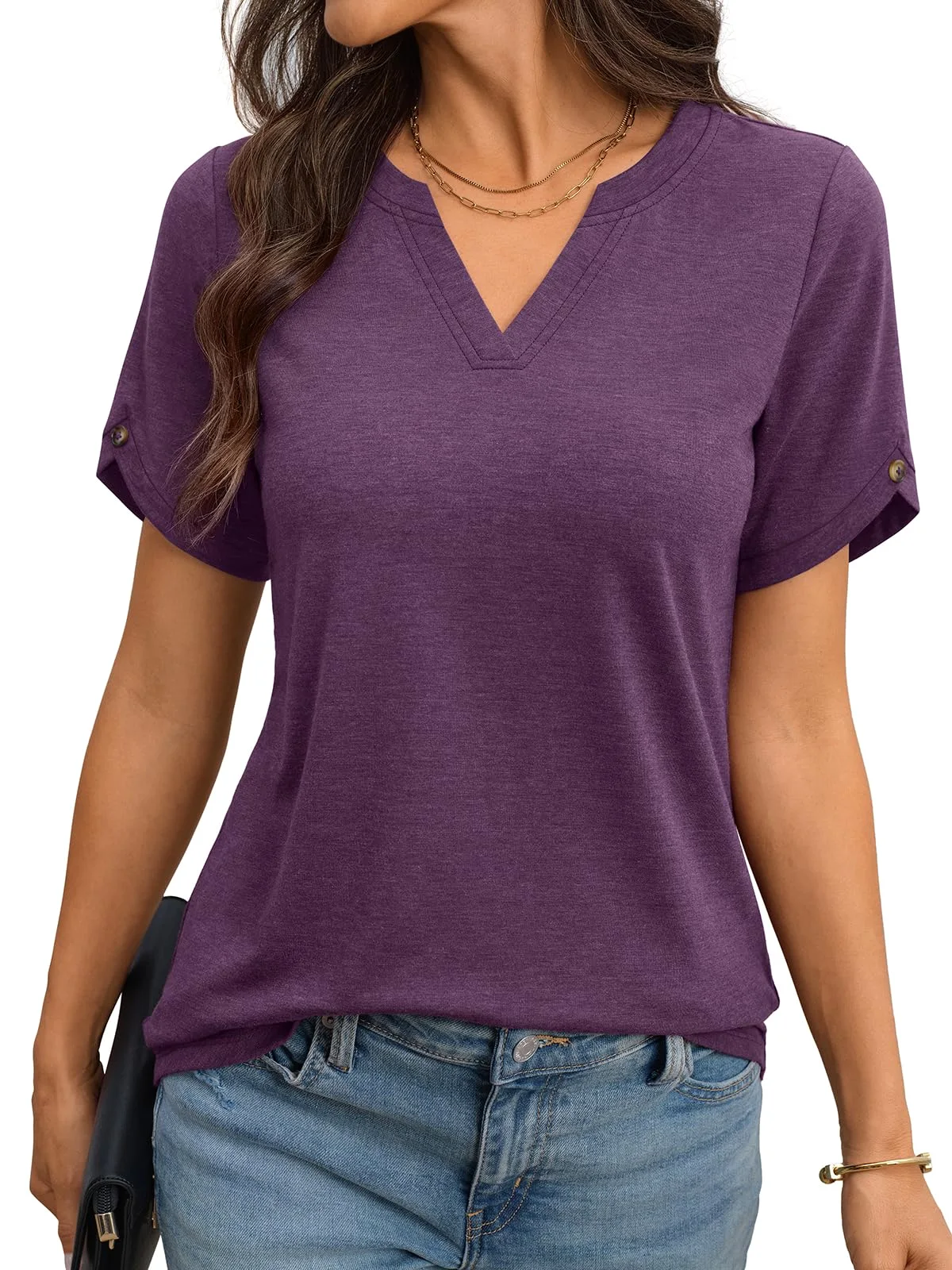 TICTICMIMI Petal sleeve V-neck tee in Plum Purple
