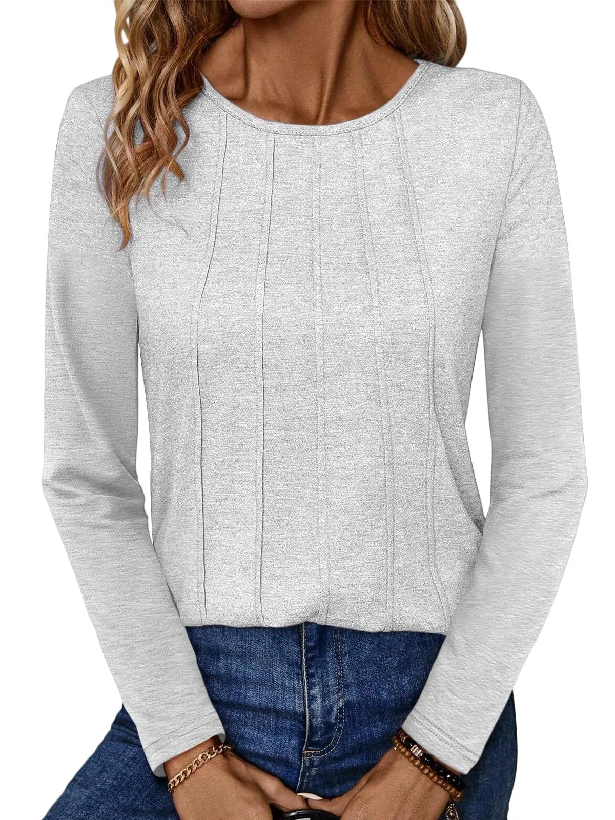 TICTICMIMI Pleated crewneck long sleeve tunic in White
