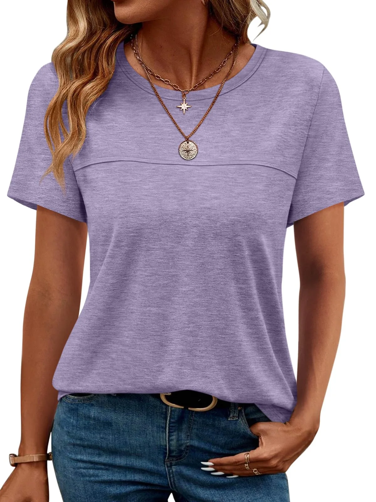 TICTICMIMI Pleated front crewneck tee in Lavender