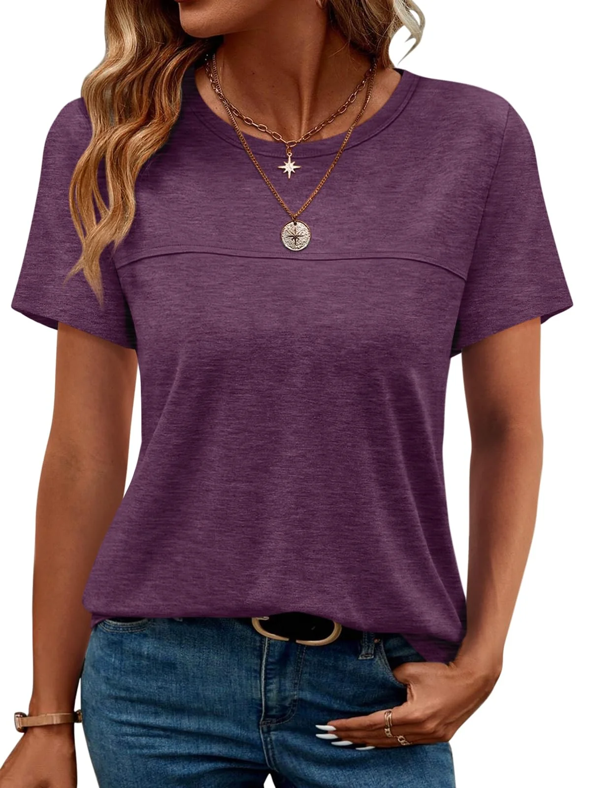TICTICMIMI Pleated front crewneck tee in Purple