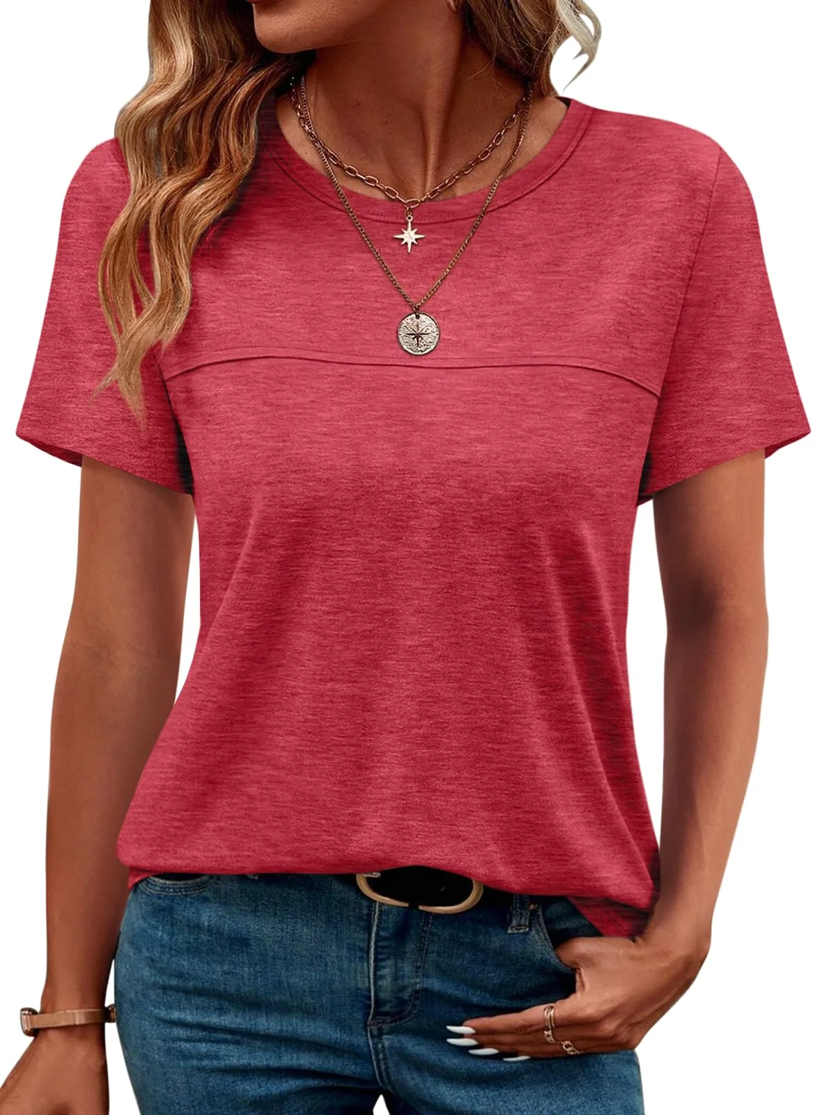 TICTICMIMI Pleated front crewneck tee in Red