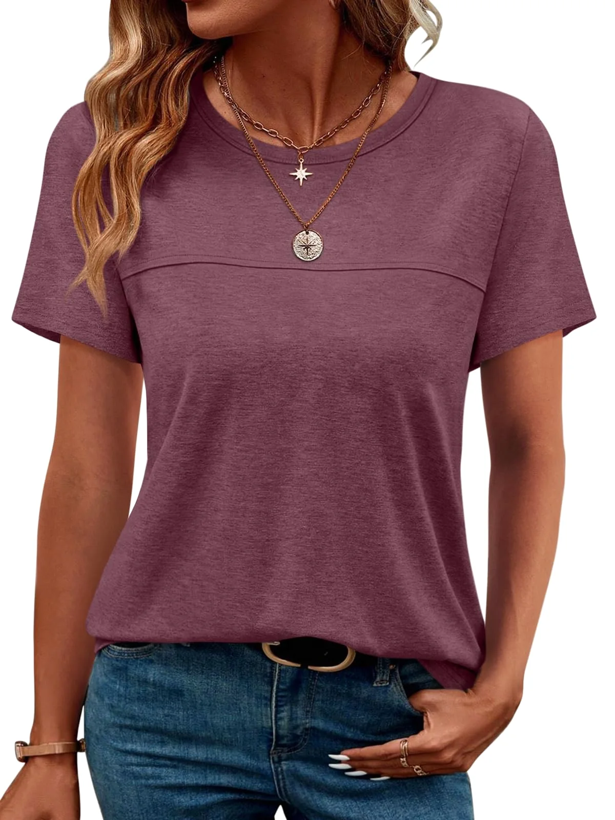 TICTICMIMI Pleated front crewneck tee in Wine