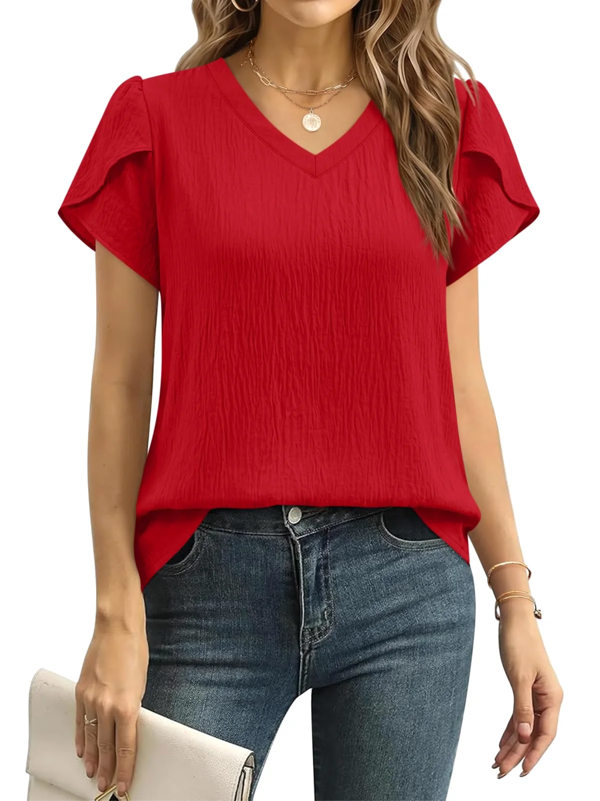 TICTICMIMI Puff petal sleeve blouse in Red