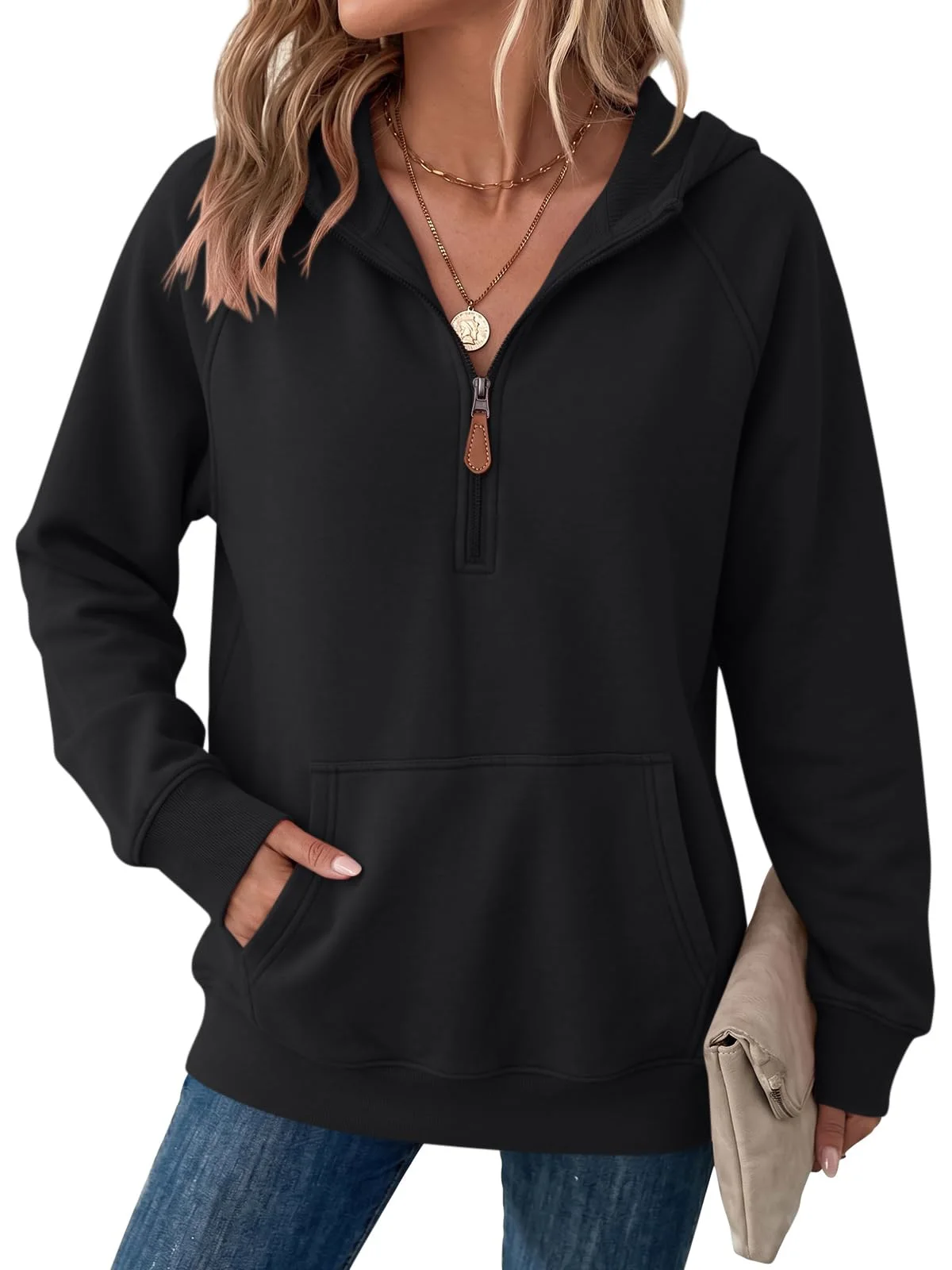 TICTICMIMI Quarter-zip oversized hoodie in Black