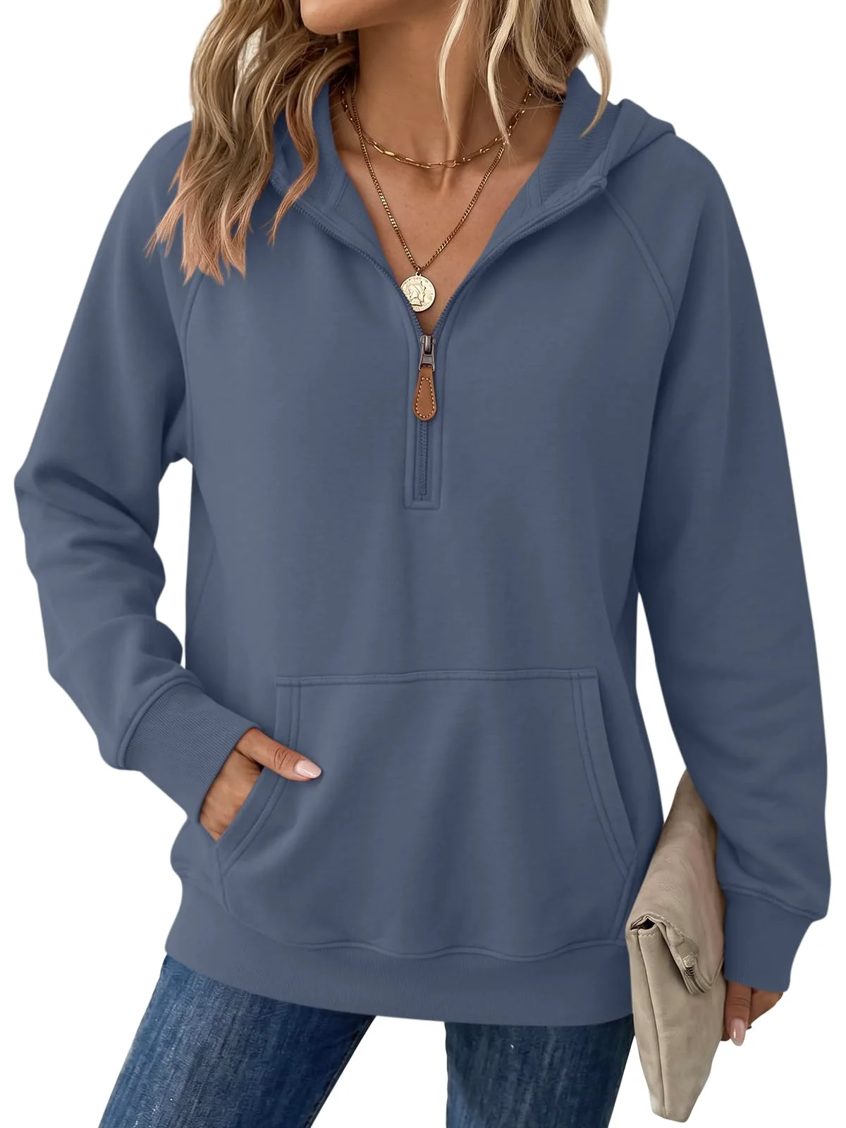 TICTICMIMI Quarter-zip oversized hoodie in Gray Blue