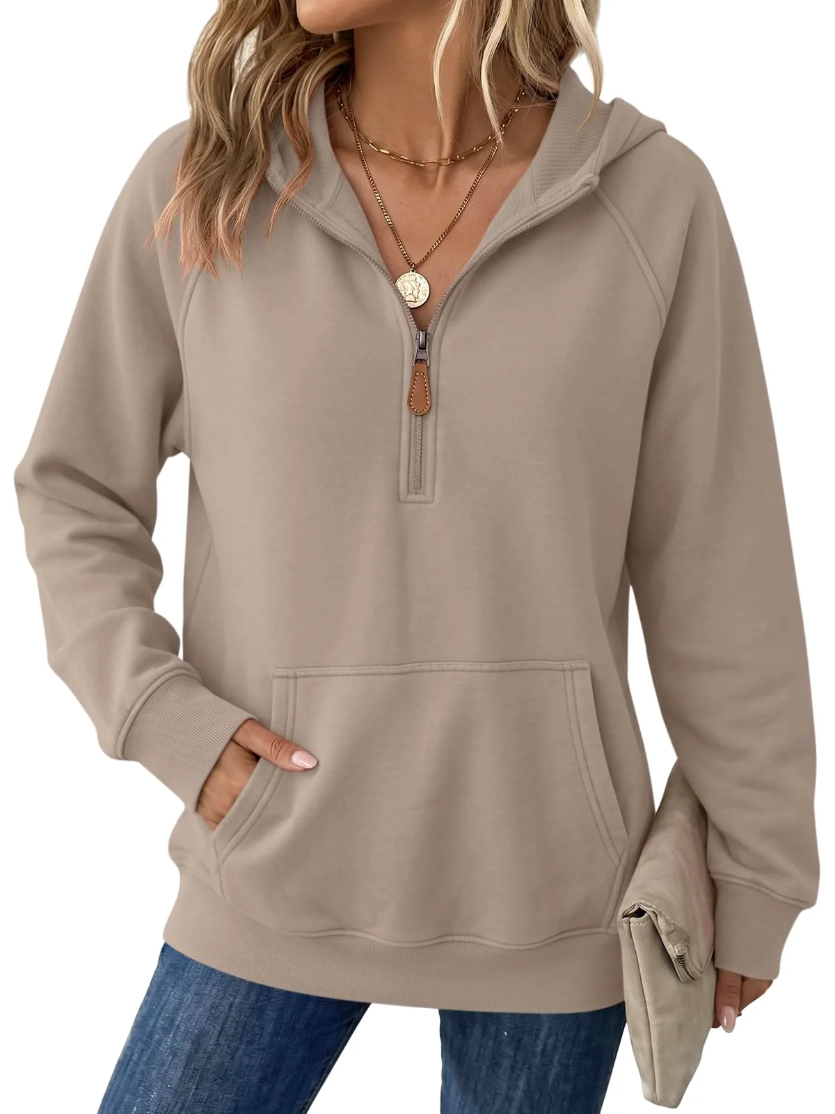 TICTICMIMI Quarter-zip oversized hoodie in Khaki