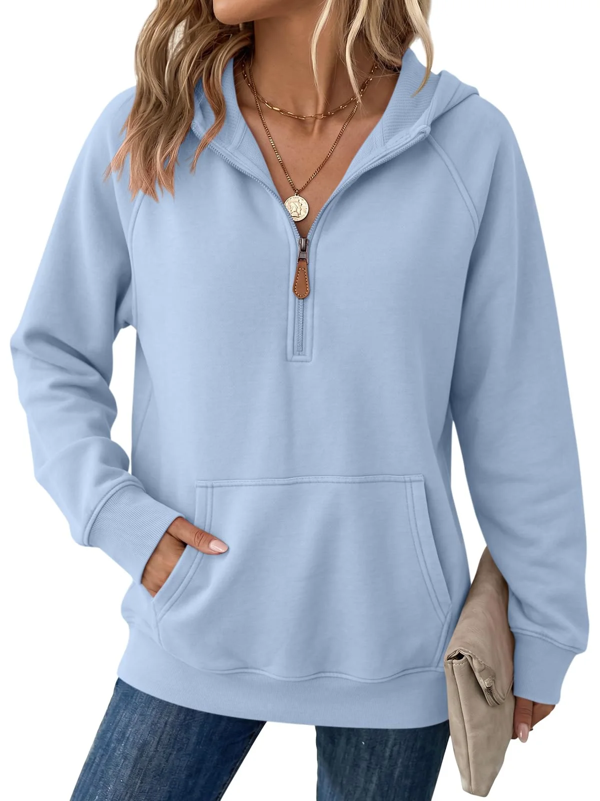 TICTICMIMI Quarter-zip oversized hoodie in Light Blue