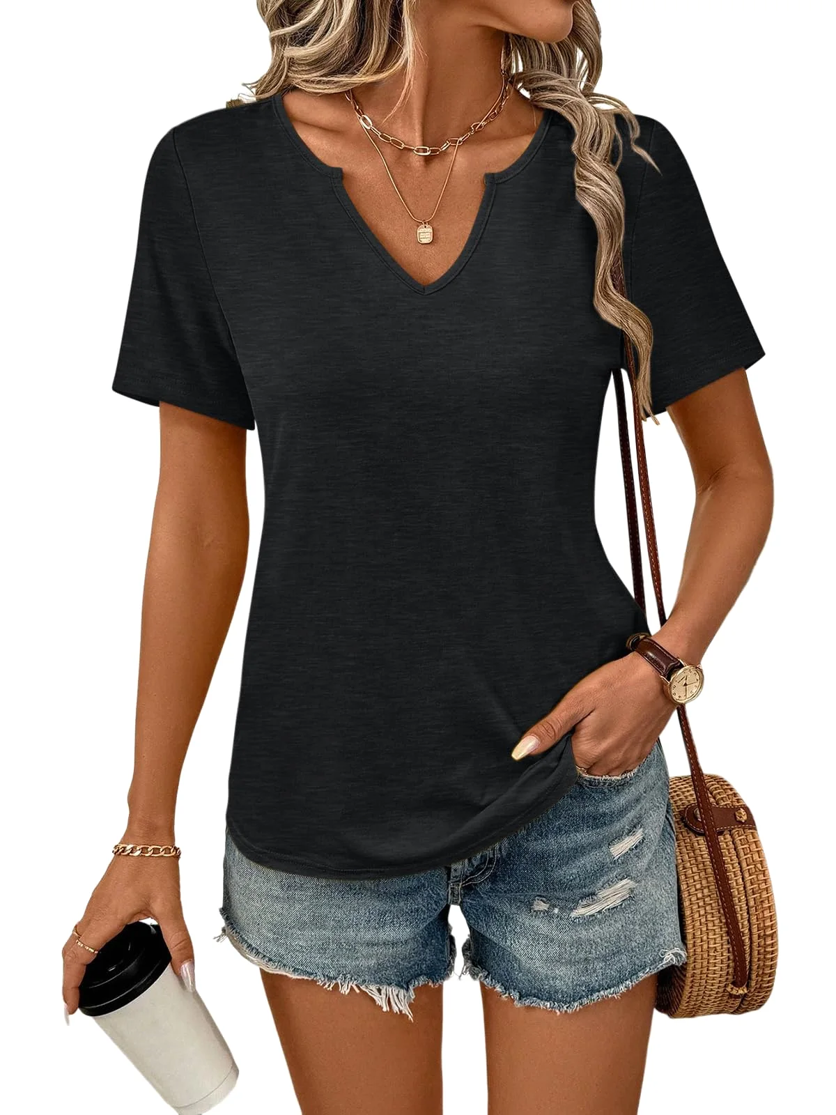 TICTICMIMI Relaxed V-neck tee in Black
