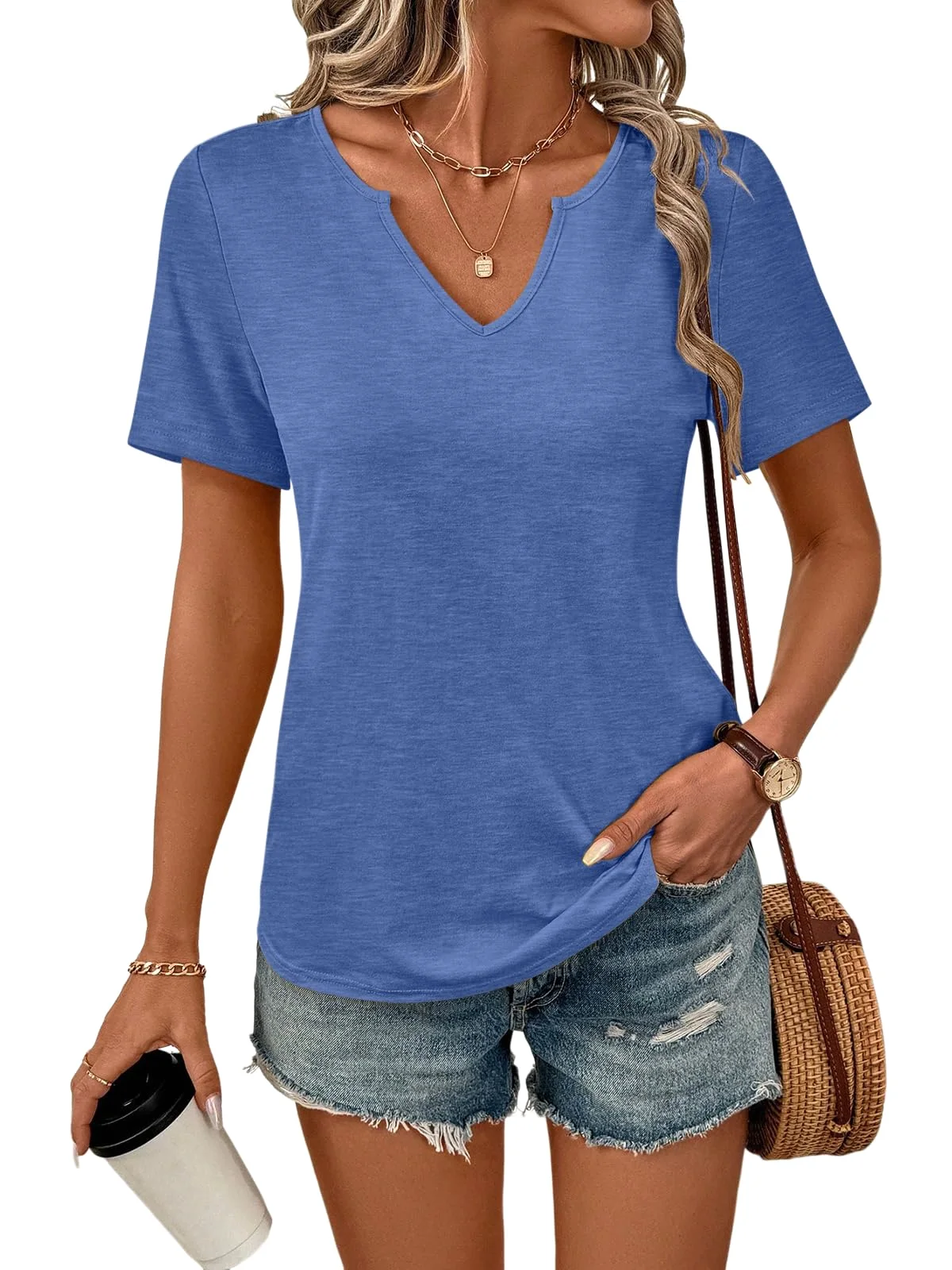 TICTICMIMI Relaxed V-neck tee in Blue