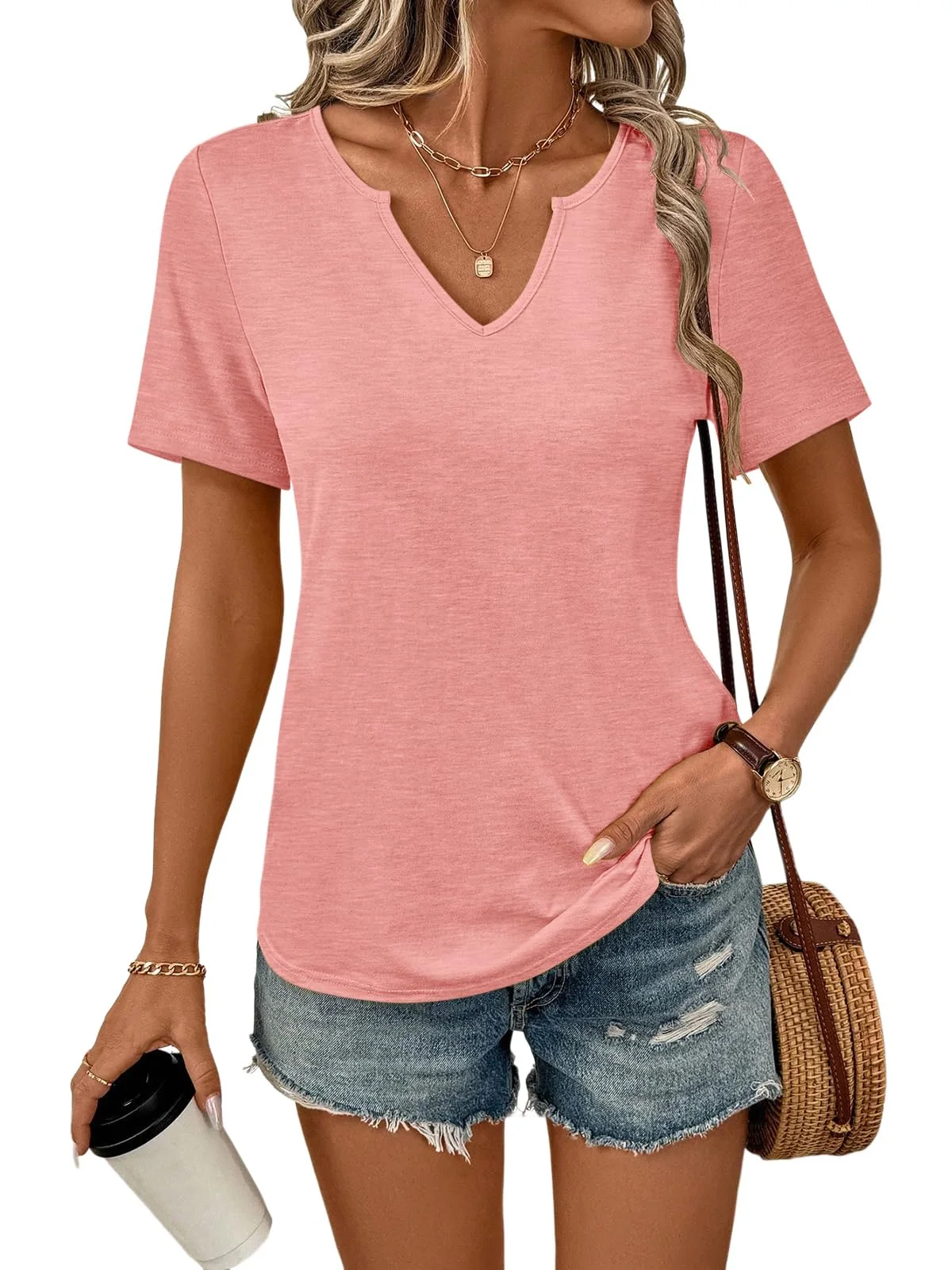 TICTICMIMI Relaxed V-neck tee in Coral