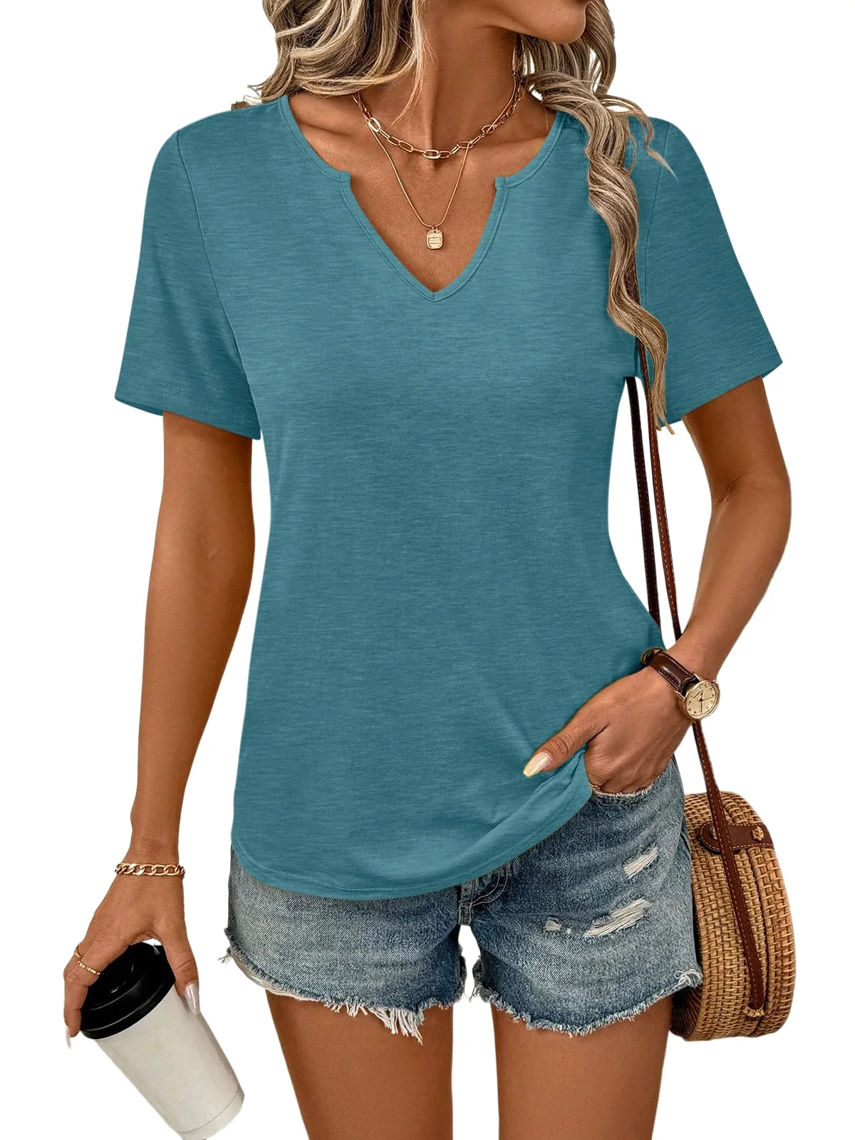 TICTICMIMI Relaxed V-neck tee in Teal