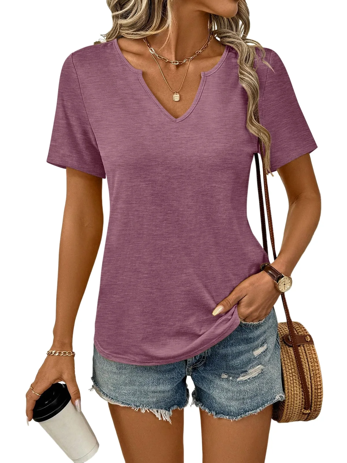 TICTICMIMI Relaxed V-neck tee in Wine