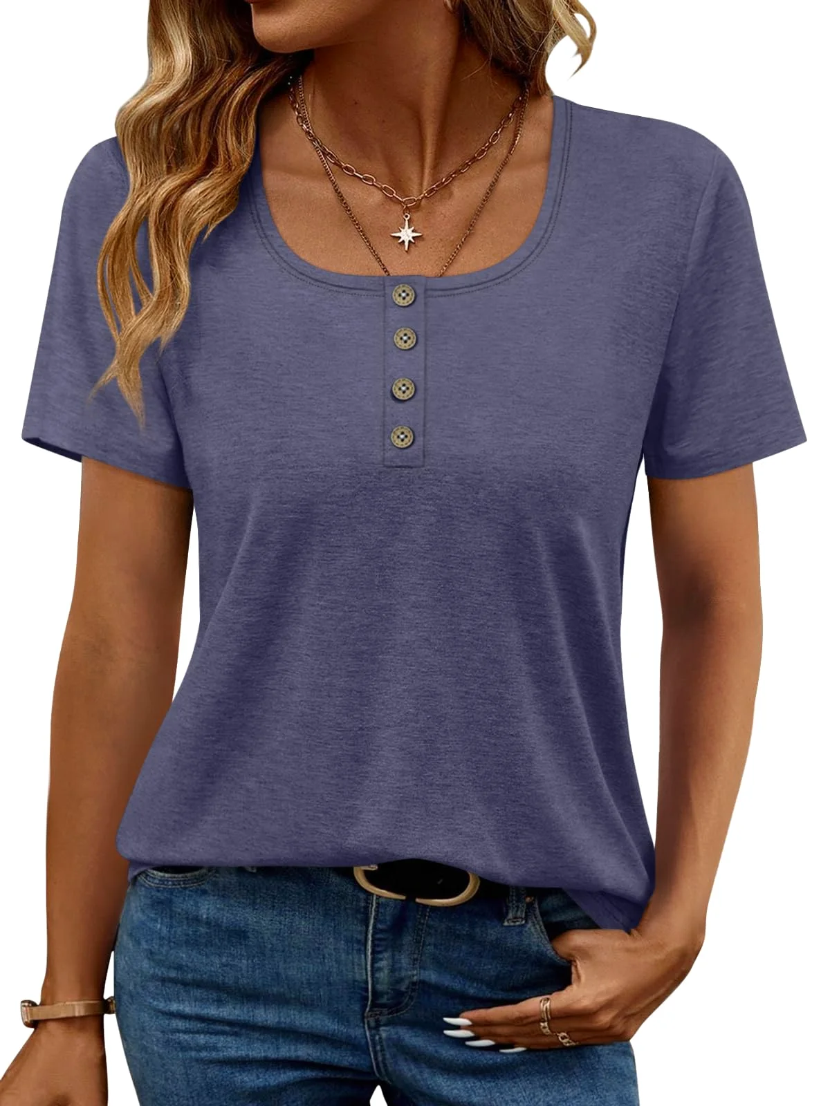 TICTICMIMI Scoop neck short sleeve henley in Navy