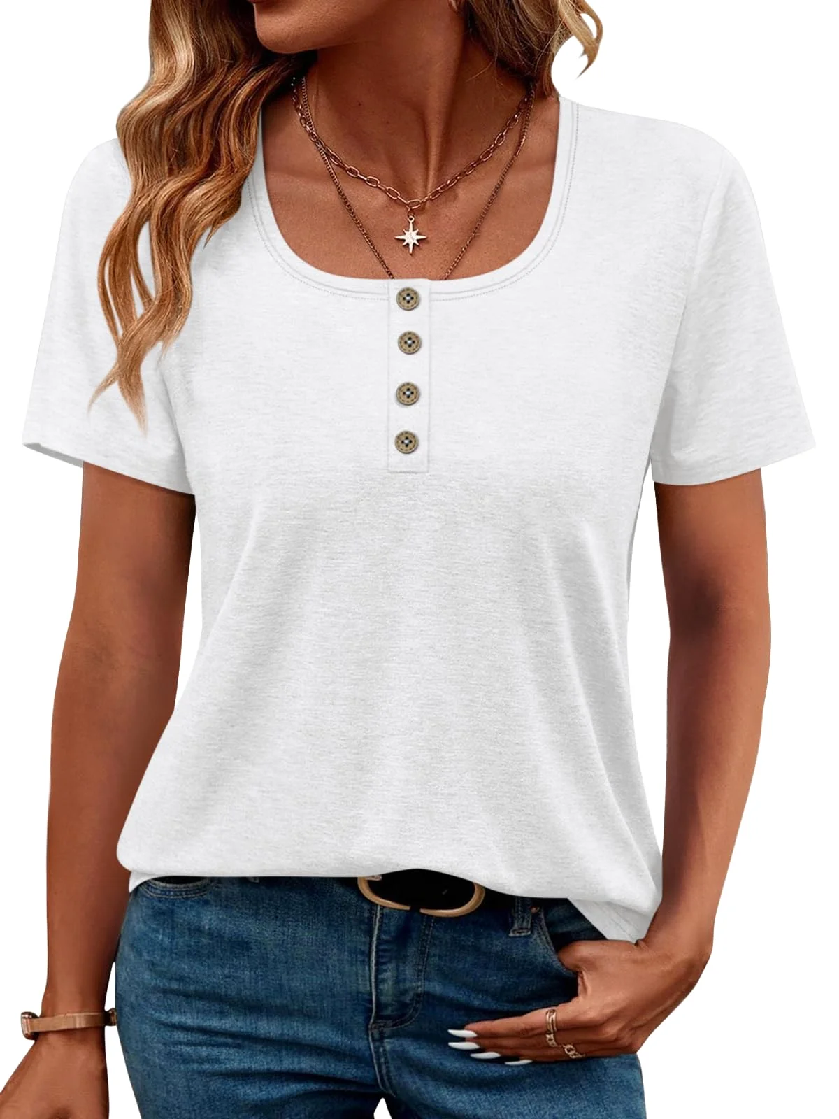 TICTICMIMI Scoop neck short sleeve henley in White