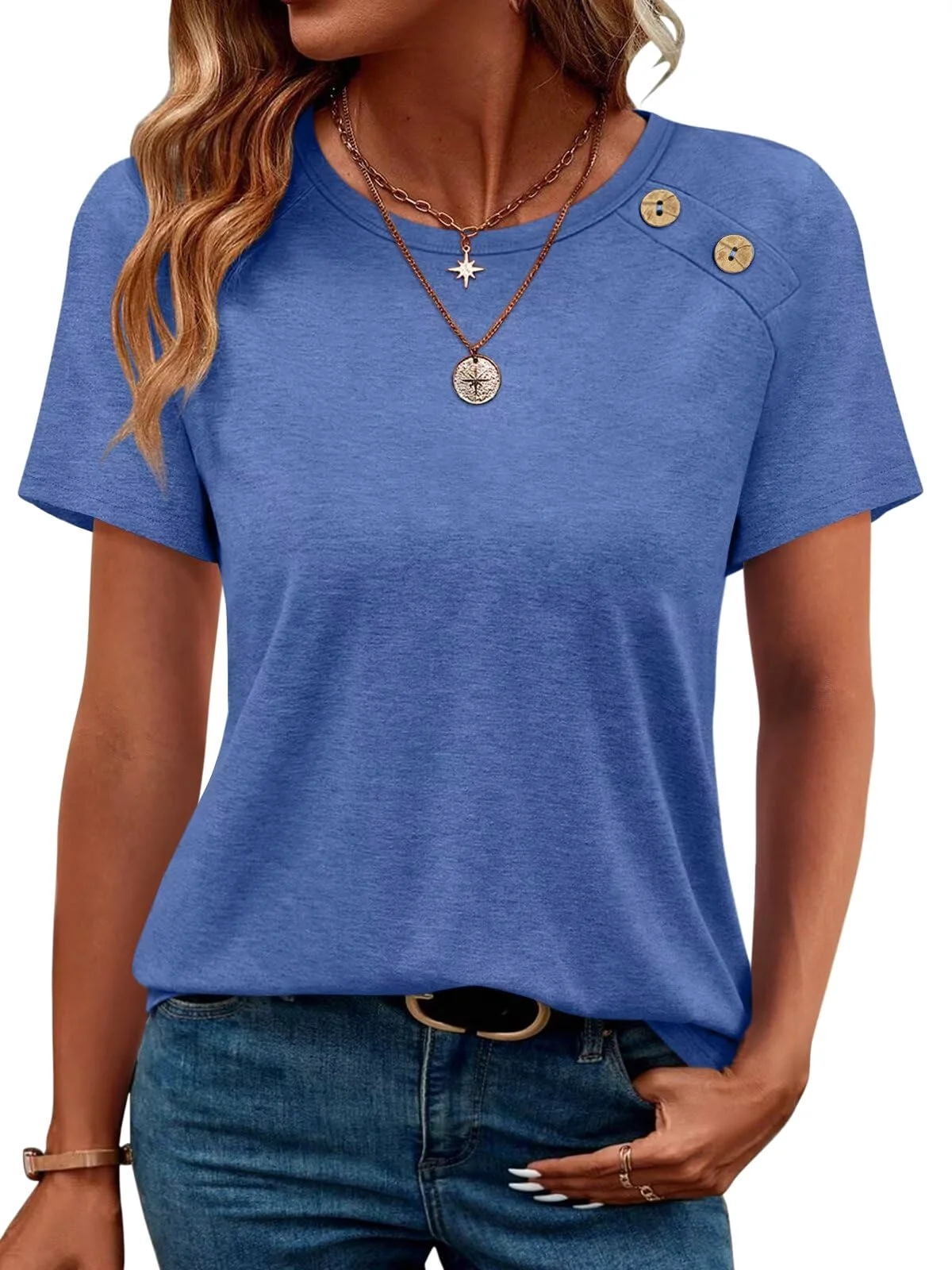 TICTICMIMI Side-button crewneck tee in Blue