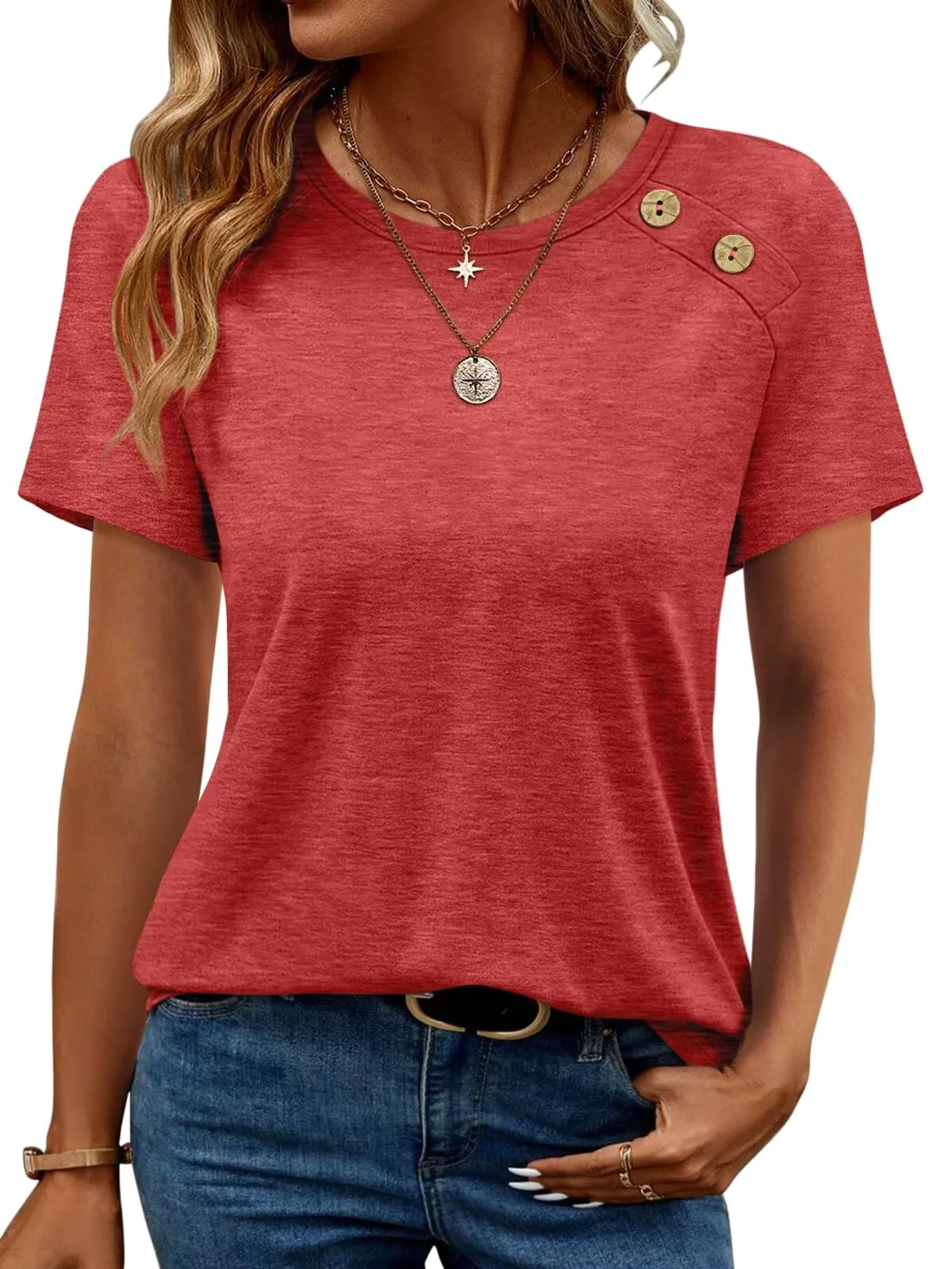 TICTICMIMI Side-button crewneck tee in Red