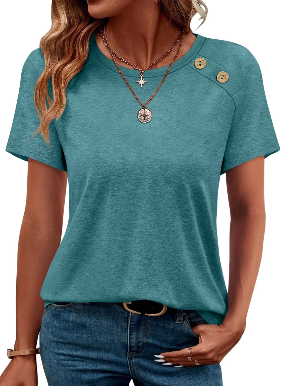 TICTICMIMI Side-button crewneck tee in Teal